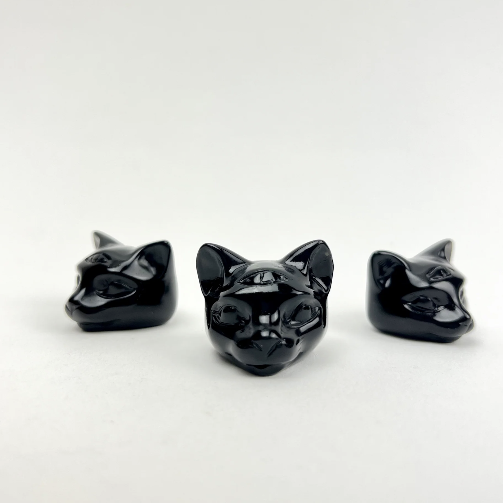 Crystal Cat with third Eye | 1" | Black Obsidian | China