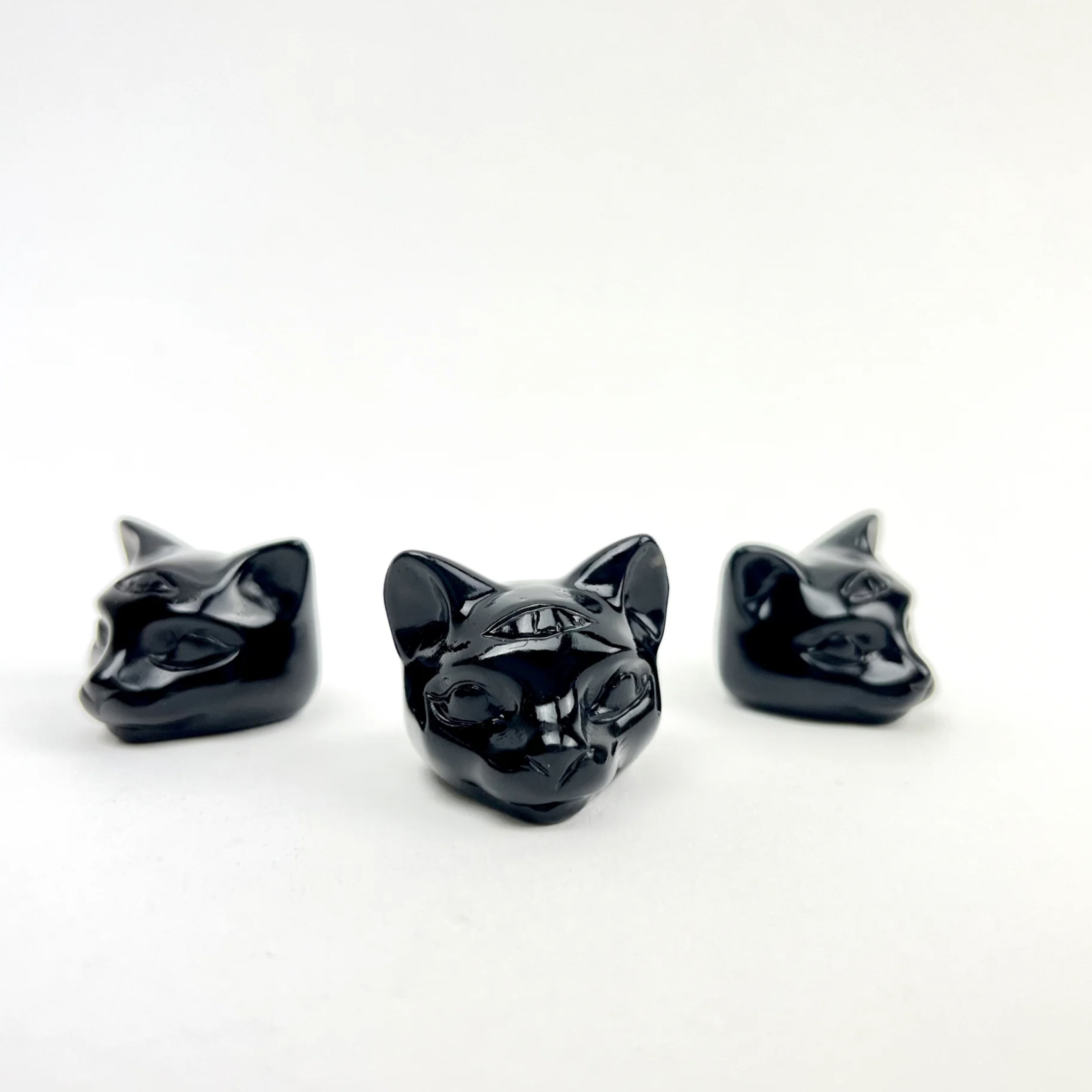 Crystal Cat with third Eye | 1" | Black Obsidian | China