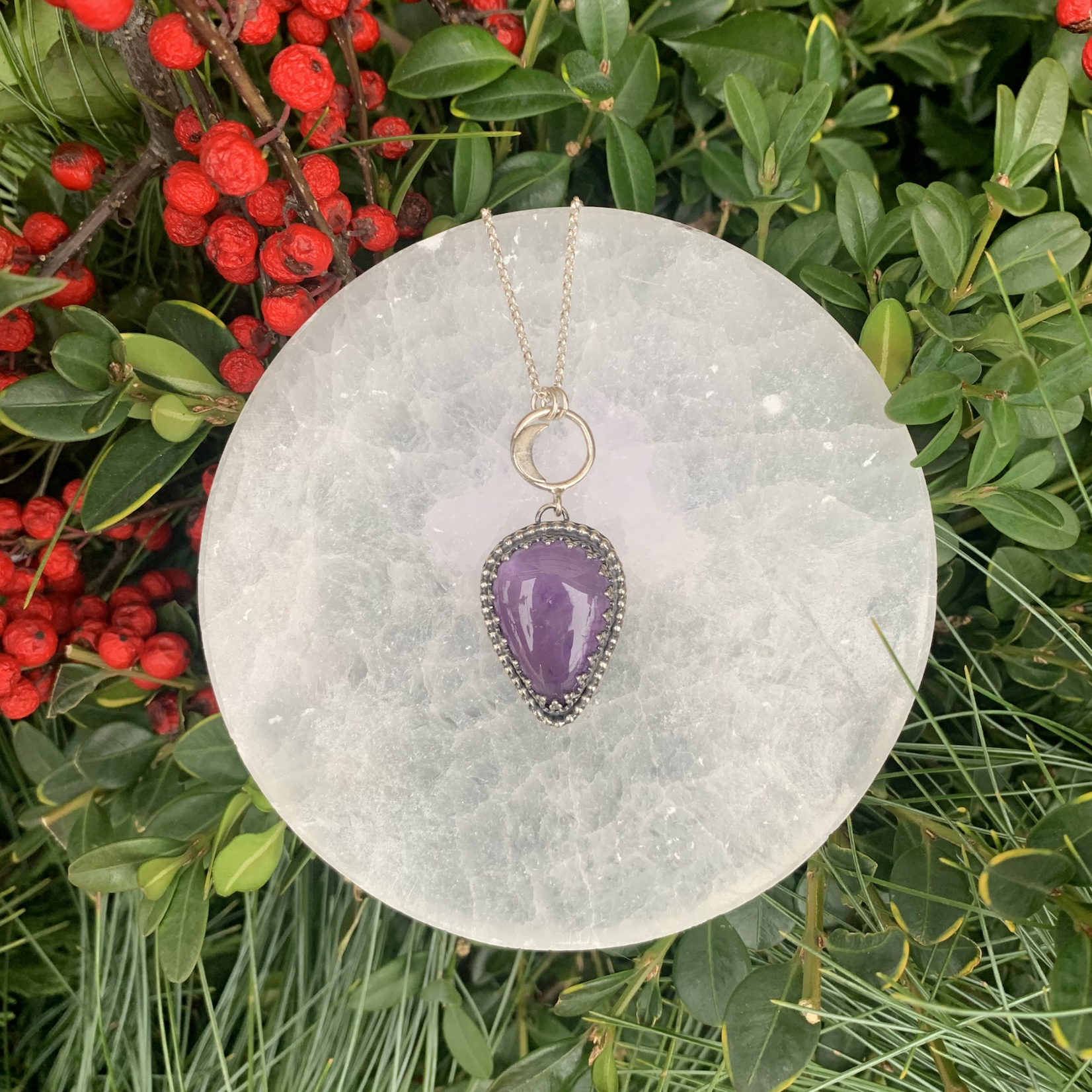 Amethyst with Moon Necklace · Silver