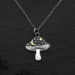 Mushroom with Bronze Moon + Star Necklace · Silver