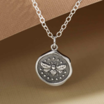 Wax Seal Bee Necklace · Silver · 18"