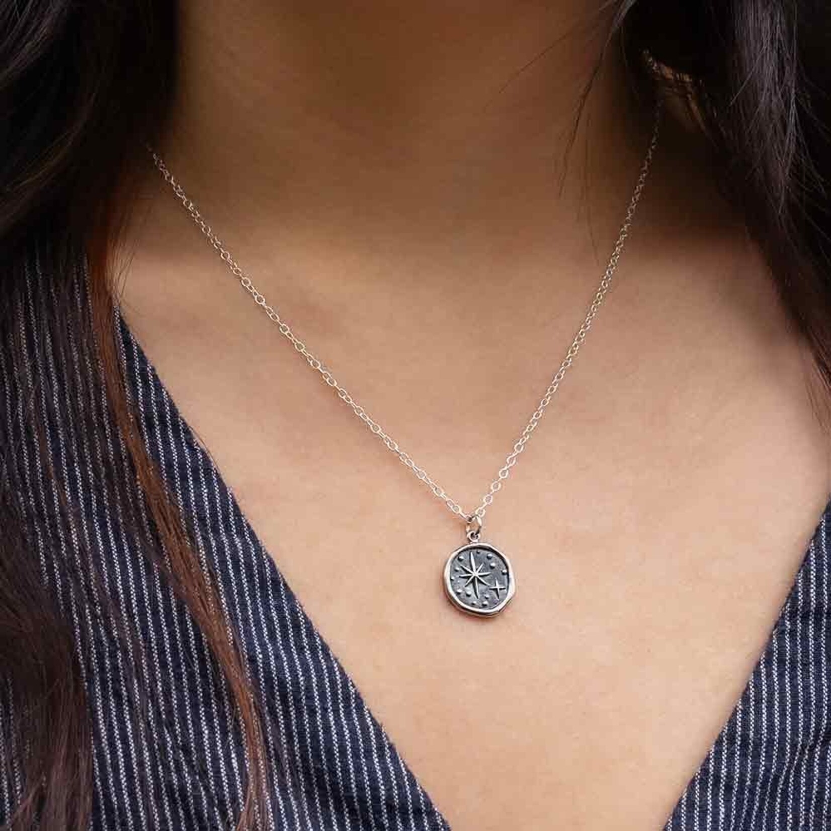 Wax Seal North Star Necklace · Silver · 18"