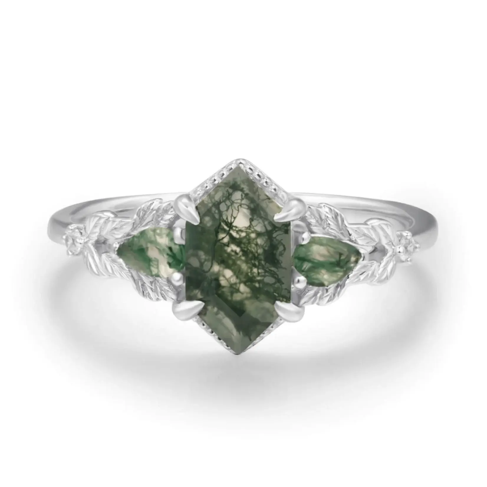 Azura Jewelry Gardenia Moss Agate Ring · White Gold Vermeil