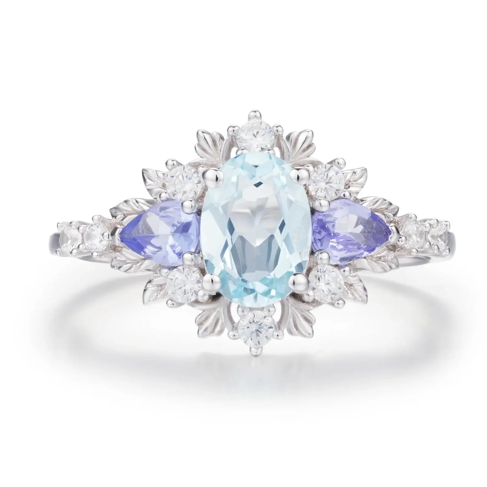 *Dahlia Aquamarine Tanzanite Ring · White Gold Vermeil · 7