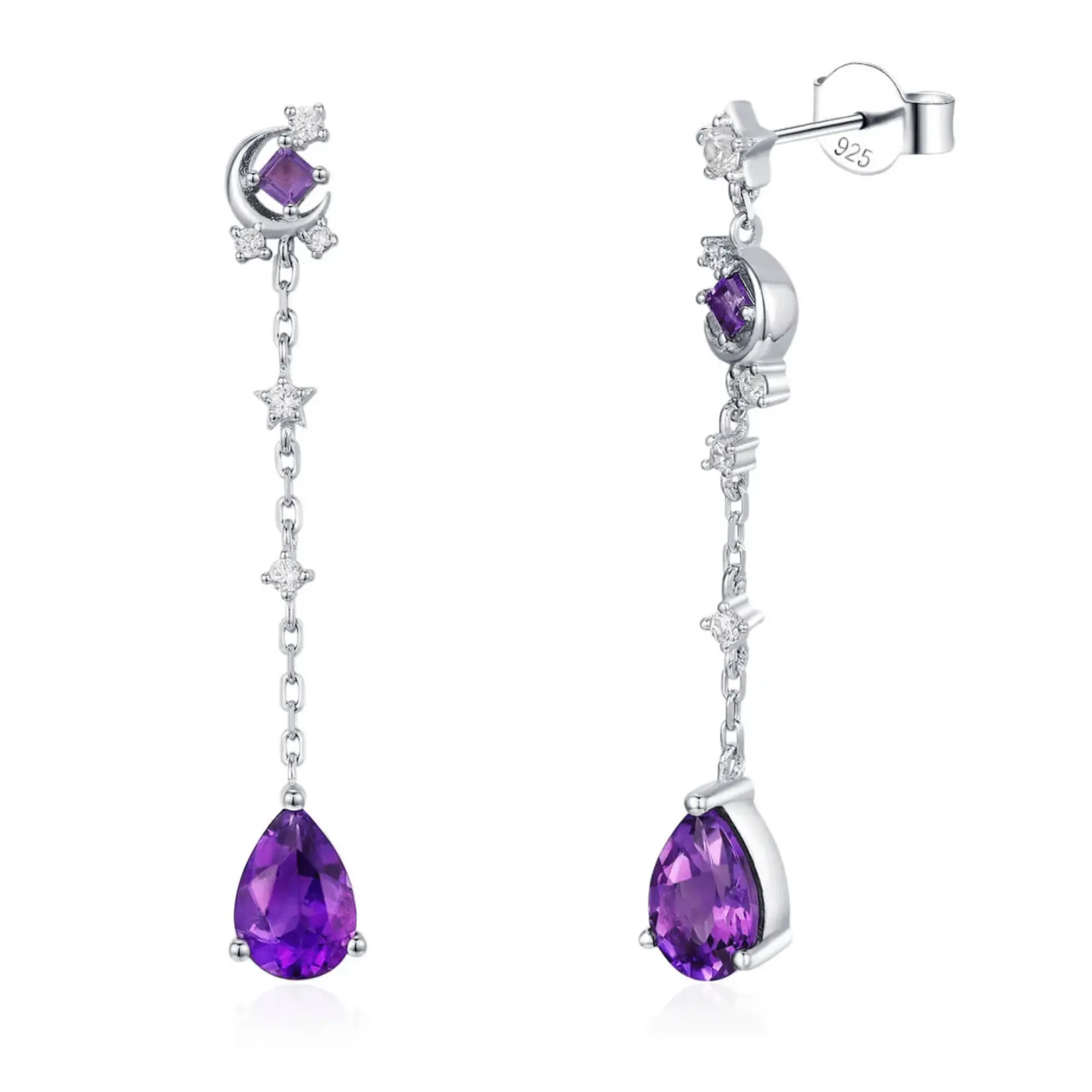 Azura Jewelry Moonbeam Nightfall Amethyst Earrings · 14K White Gold Vermeil