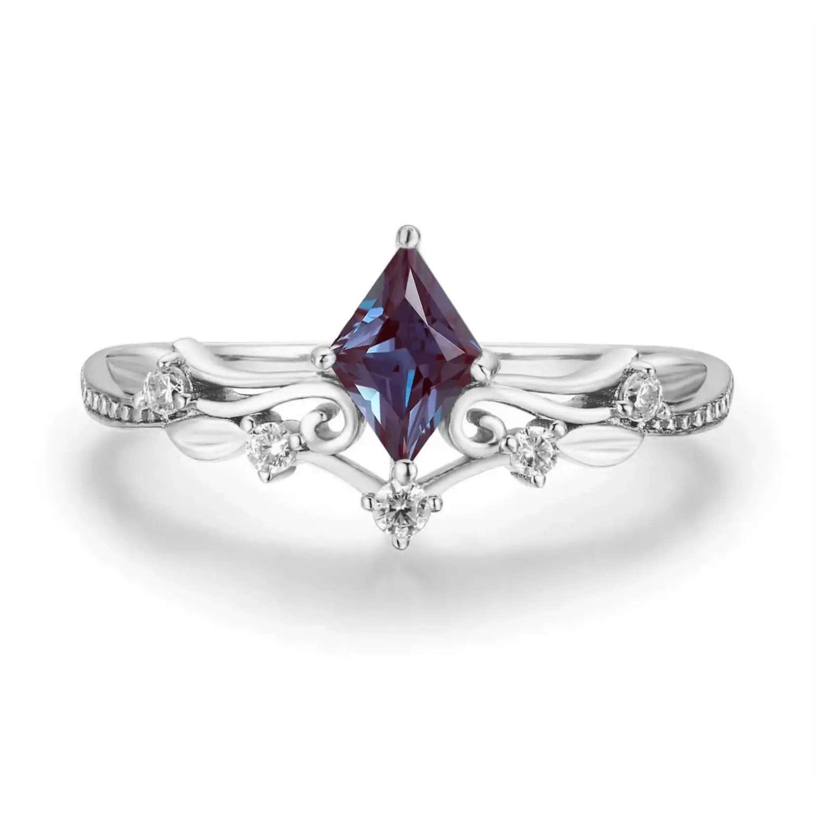 *Victorian Lace Alexandrite Ring · White Gold Vermeil · 6