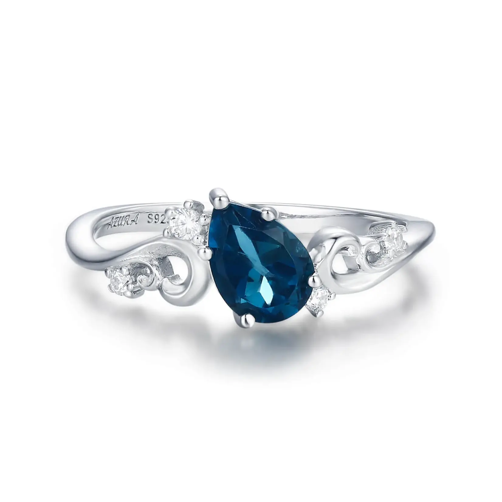 Azura Jewelry Midnight Seabed London Blue Topaz Ring · White Gold Vermeil · 7