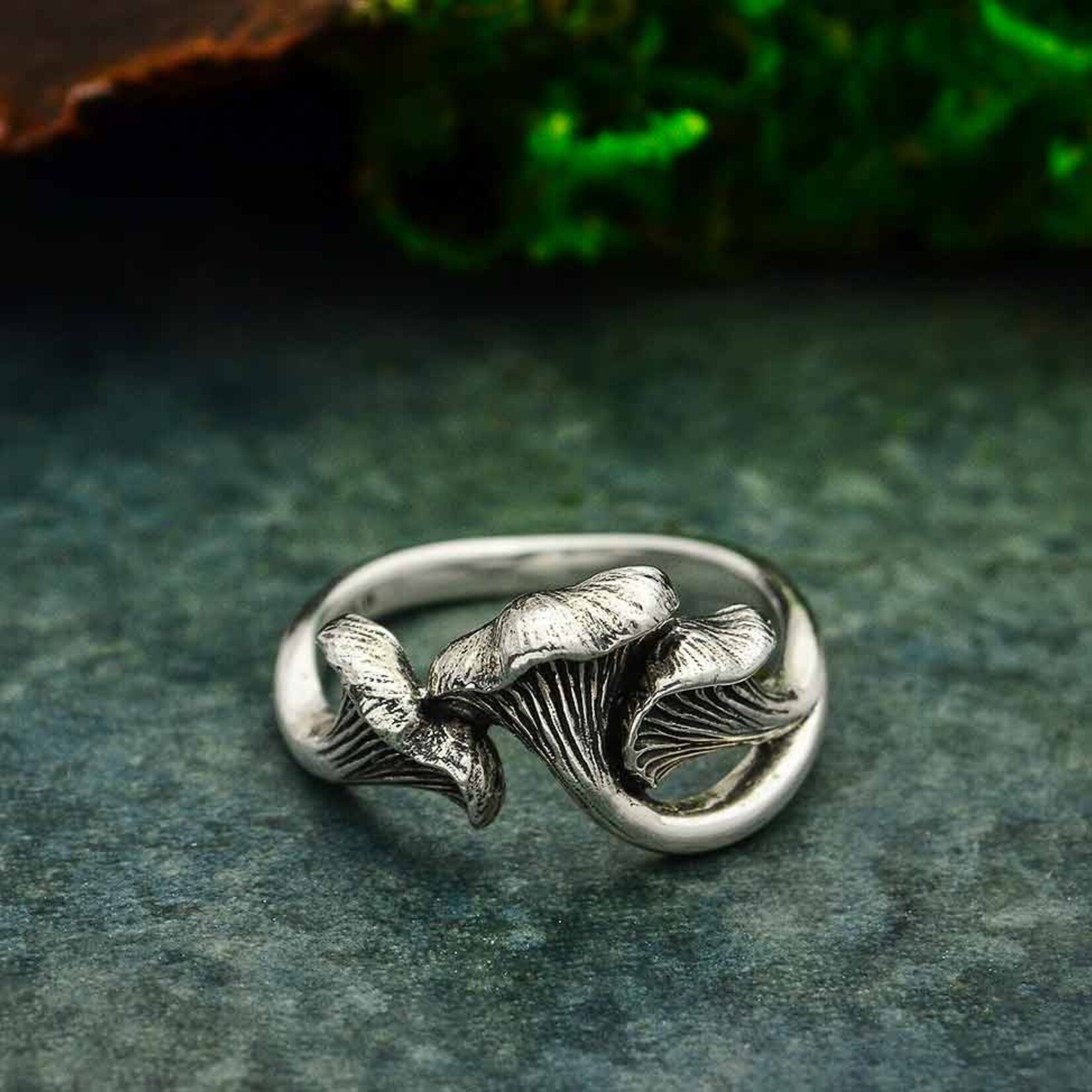 Chanterelle Mushroom Ring · Recycled Silver ·