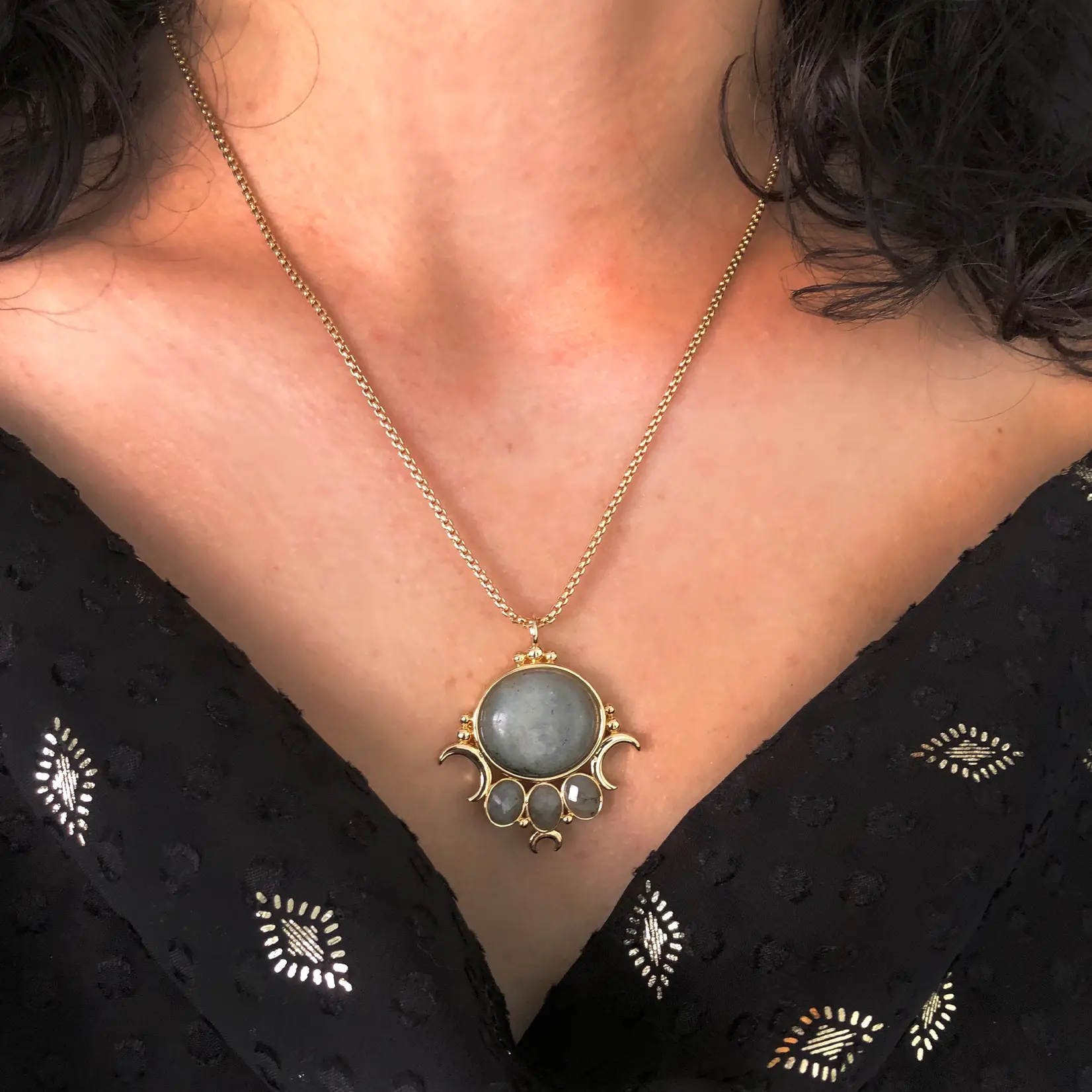 Memento Mori Designs NYC The Priestess Necklace with Labradorite · 18K Gold Plating