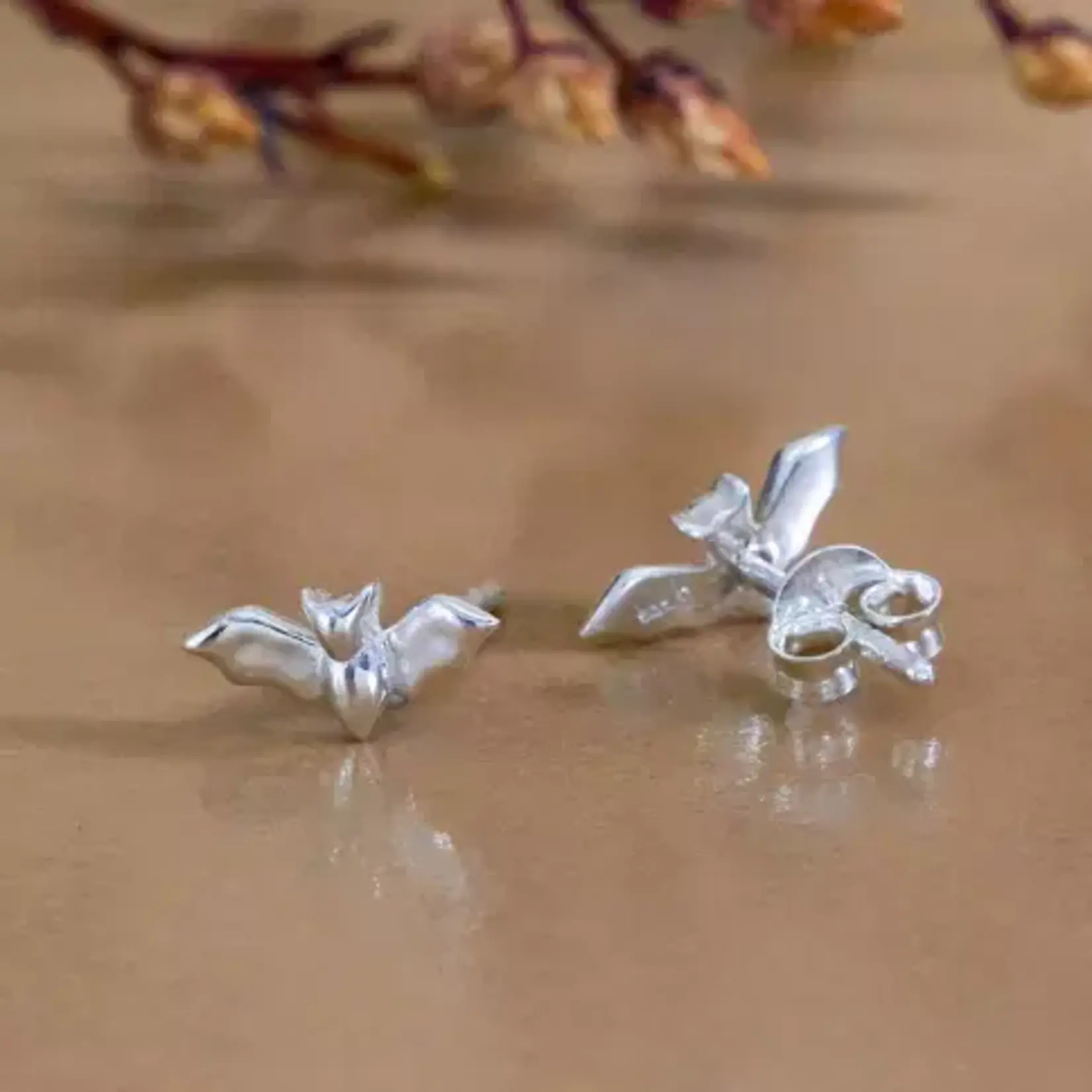 Dimensional Tiny Bat Post Earrings · Sterling Silver