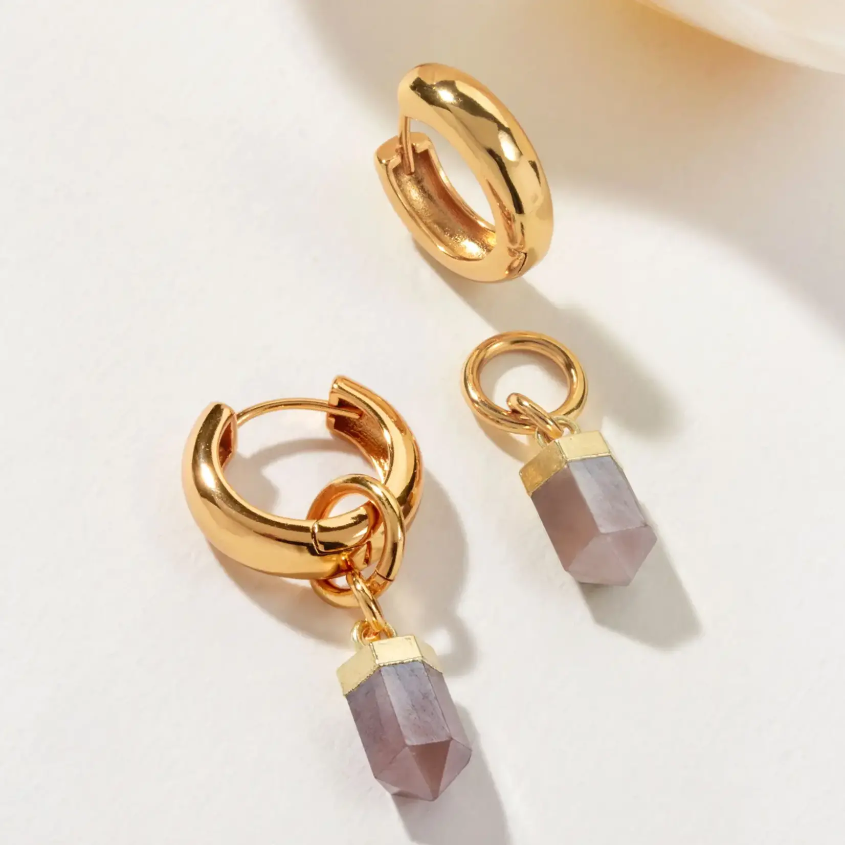 Straight to the Point Interchangeable Coffee Moonstone Huggies · 14K Gold Plating