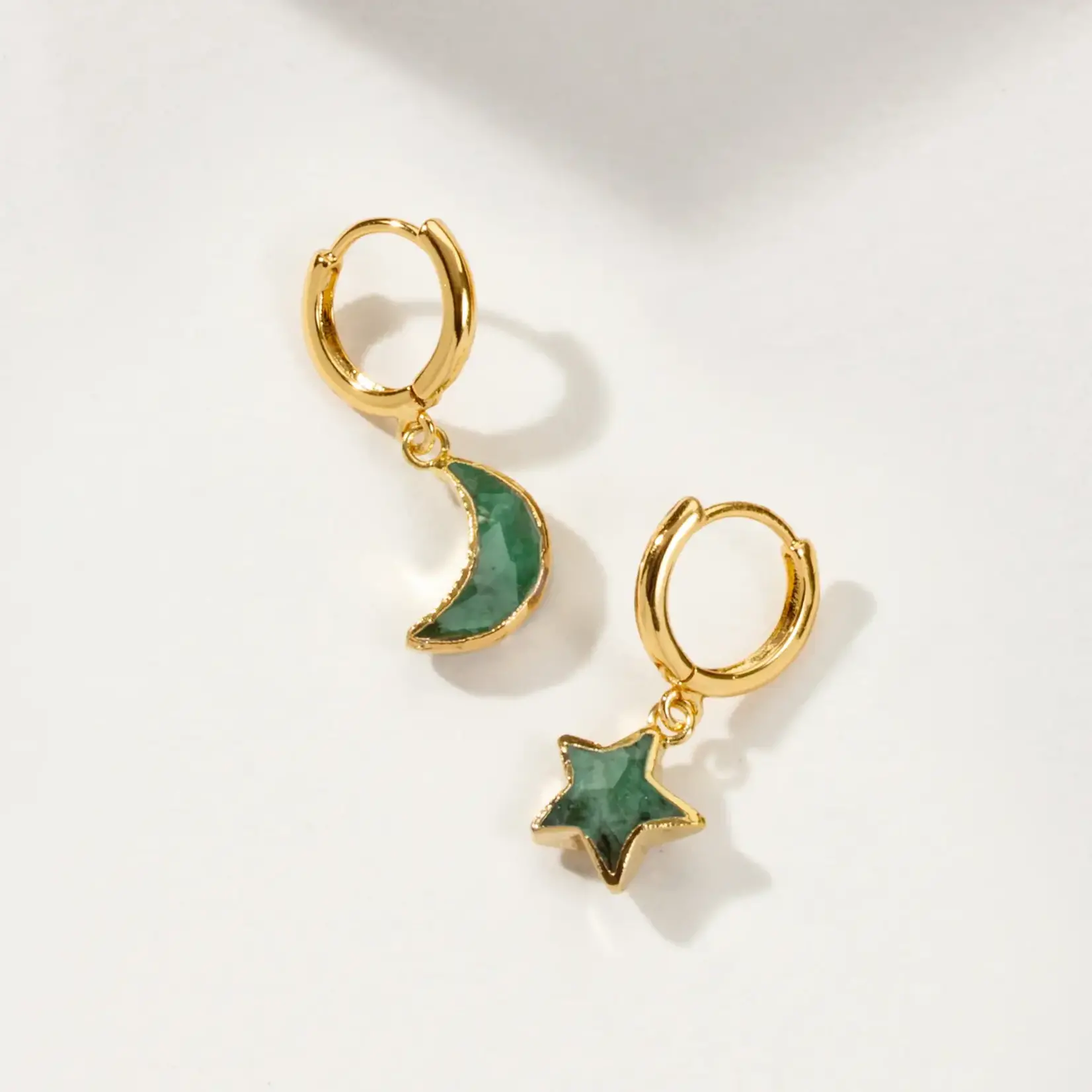 Sky Gazing Mismatch Emerald Hoops · 14K Gold Plating