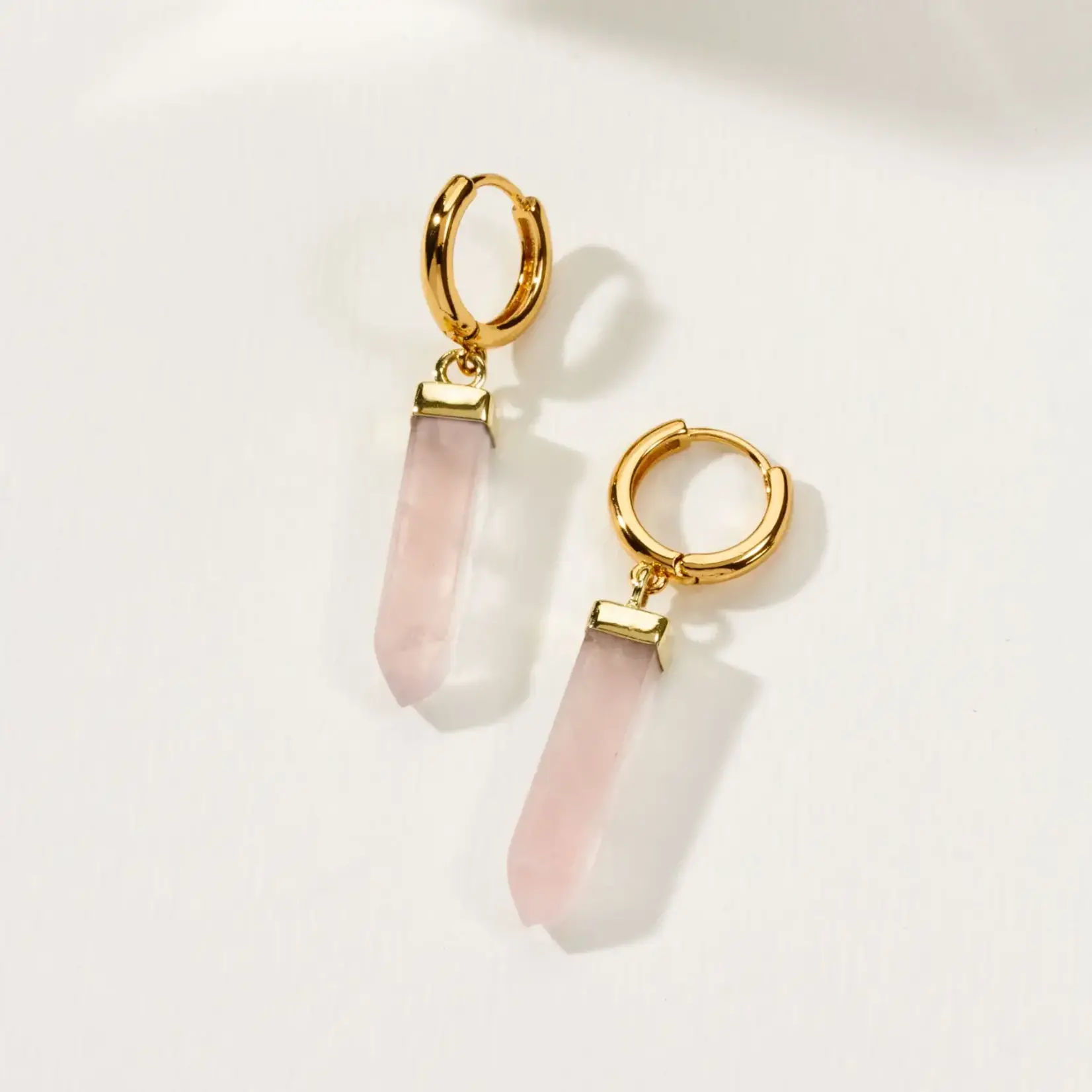 Luna Norte Obelisk Rose Quartz Hoops · 14K Gold Plating