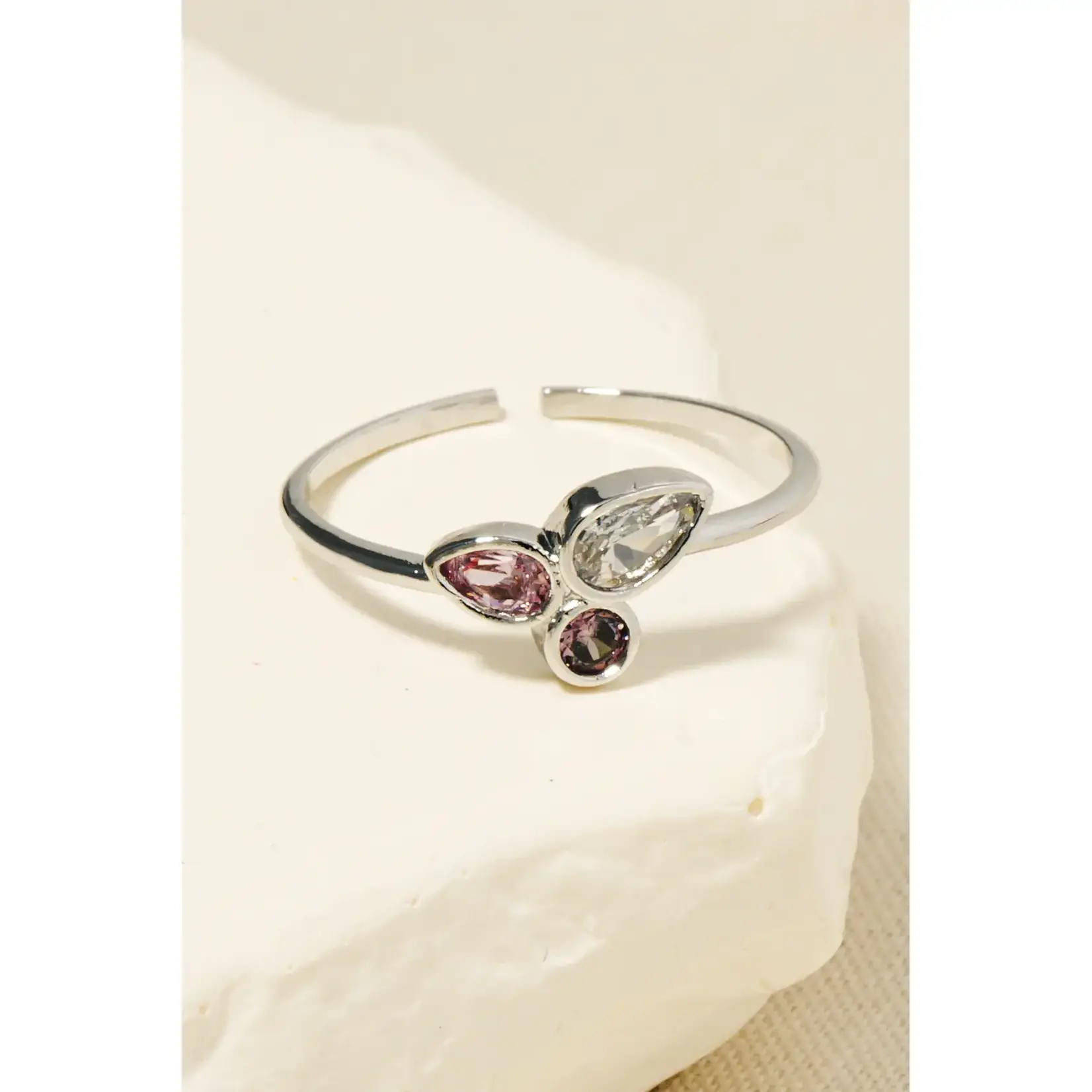 CZ Tear Studded Band Ring · Silver
