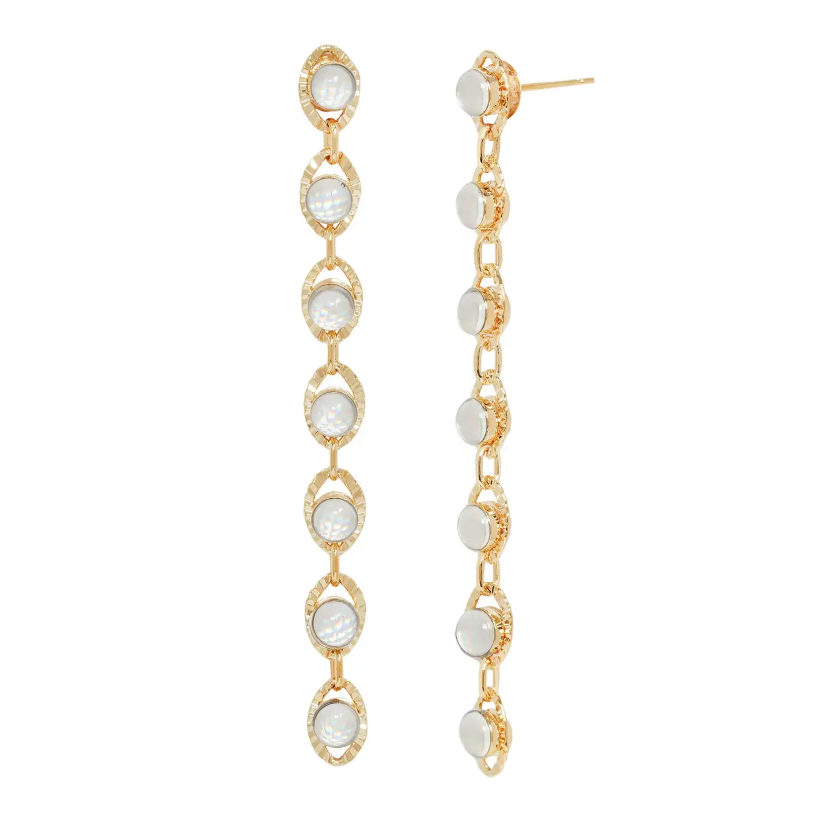 Glass Opal Chain Earrings · Gold