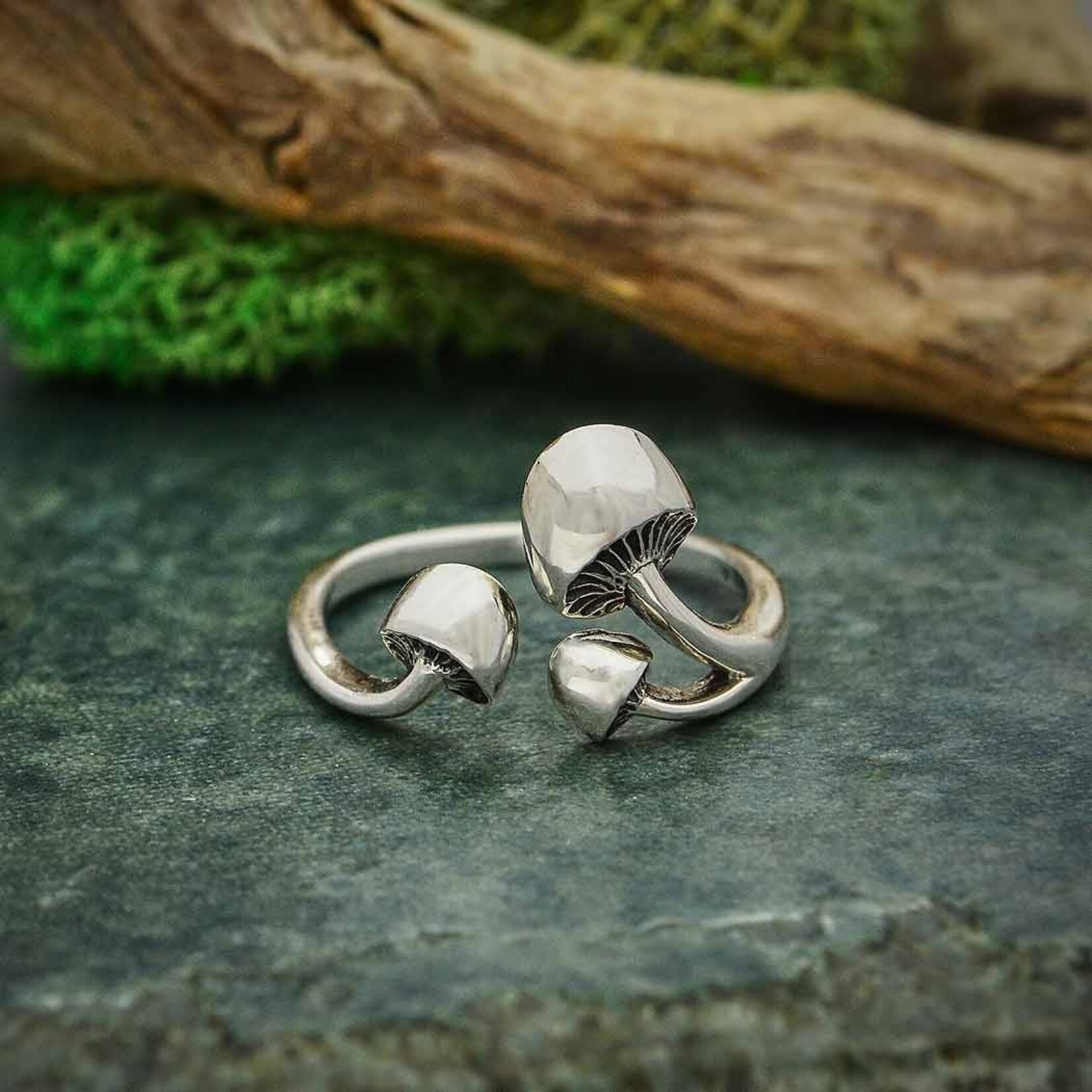 Three Mushroom Ring · Recycled Silver · Adjustable