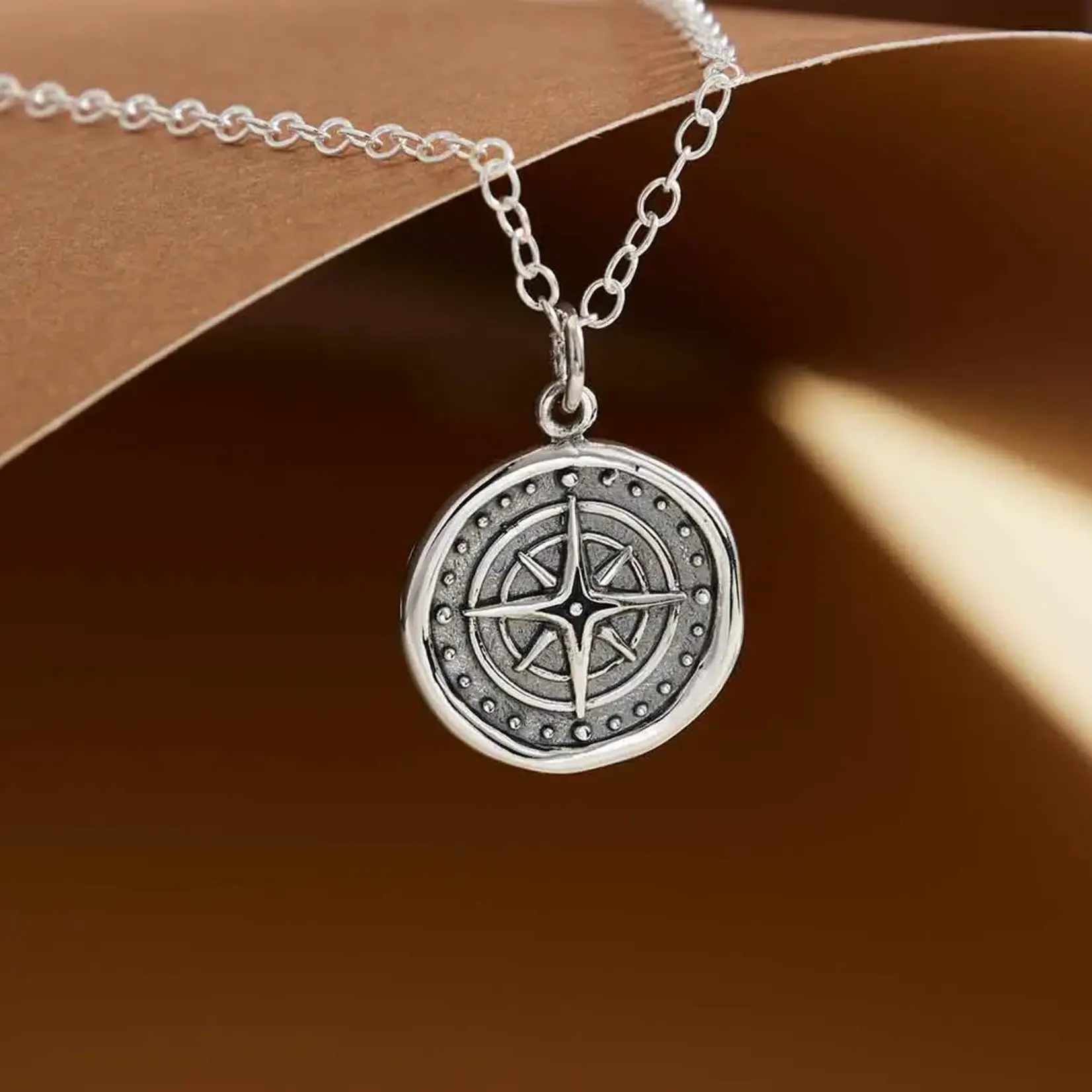 Wax Seal Compass Necklace · Silver · 18"