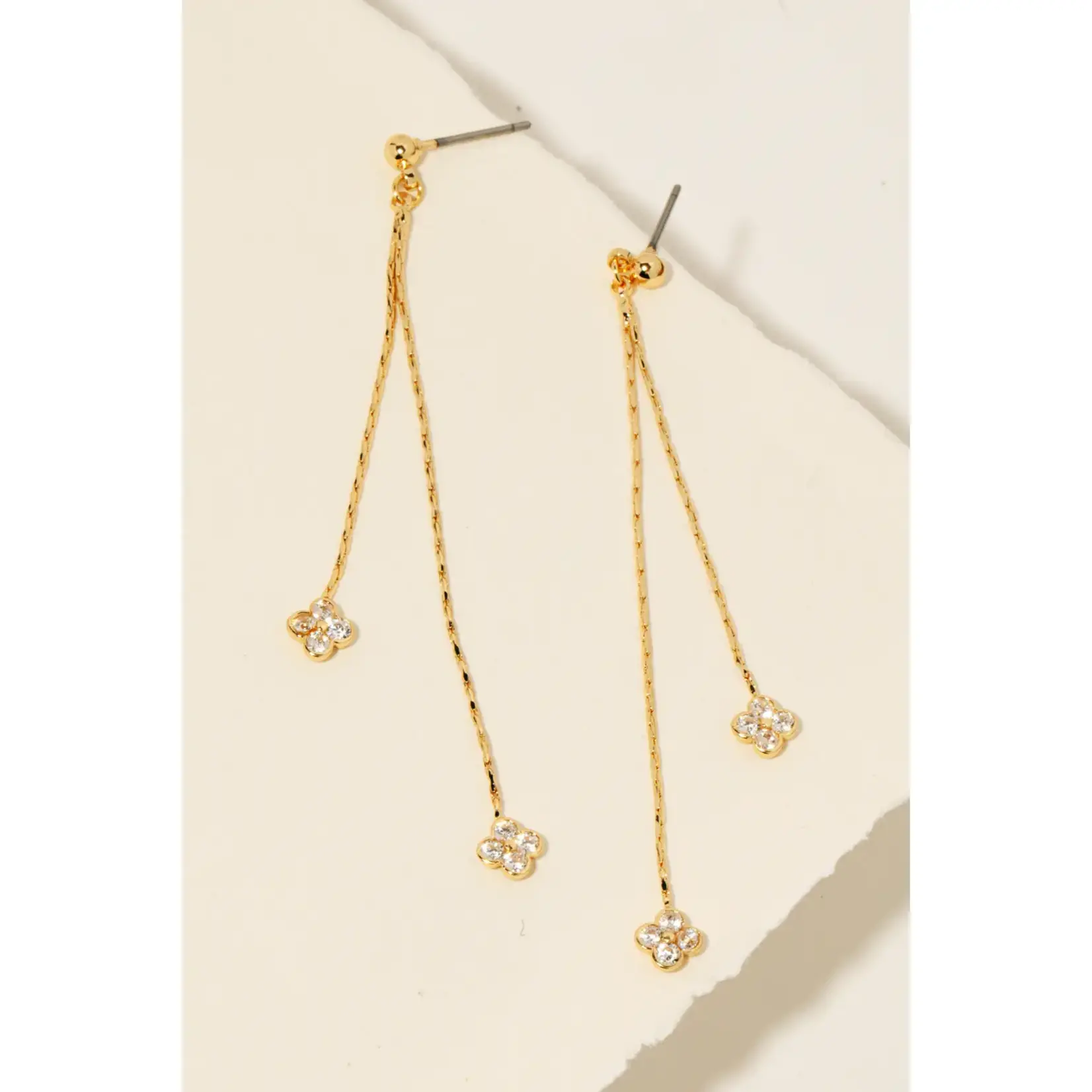 Anarchy Street Double Cz Pave Clover Chain Dangle Earrings · Gold