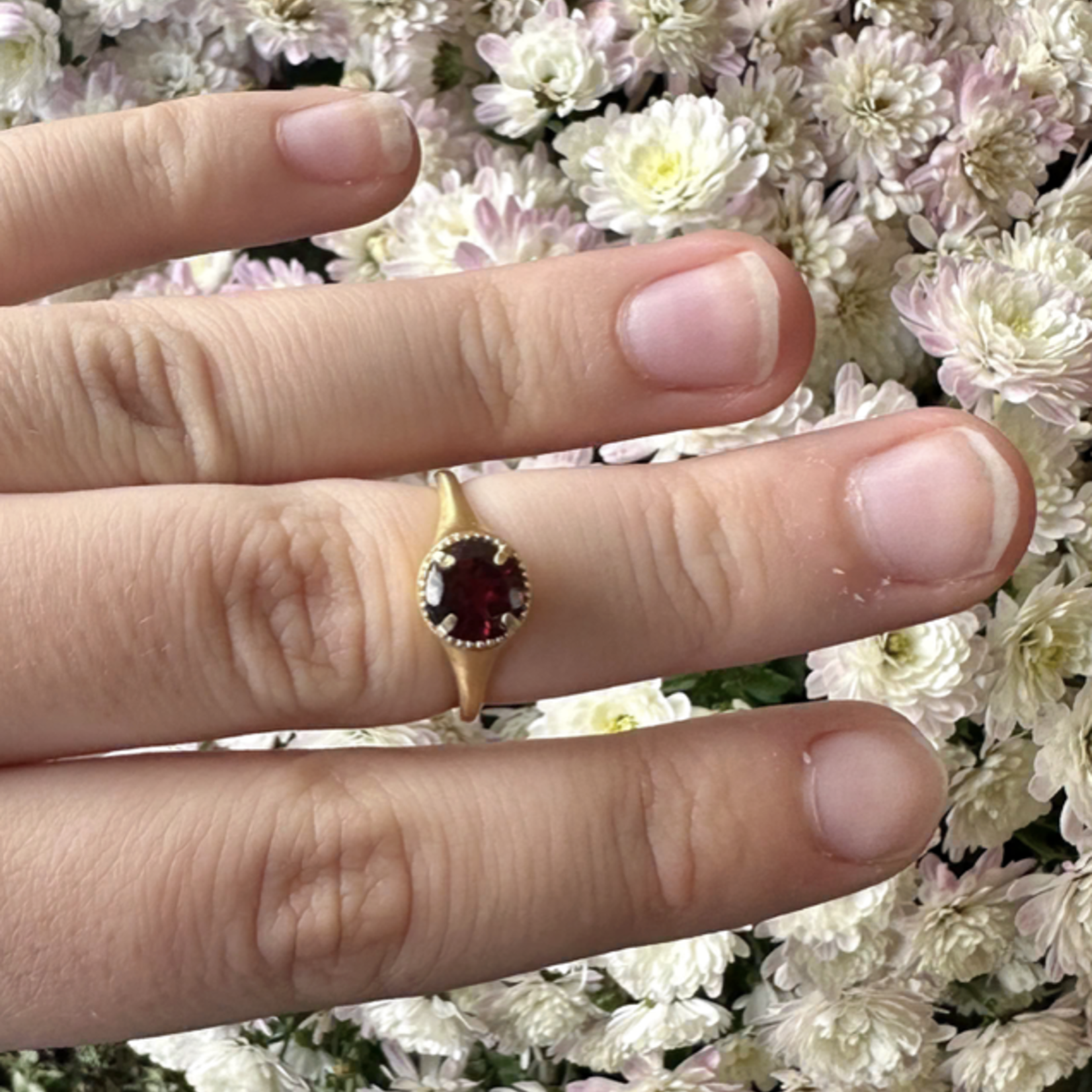 Large Round Rhodolite Garnet Ring · 18K Gold Vermeil · 6