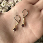 Rhodolite Garnet Earrings  · Tear Shaped w/Flower · 18K Gold Vermeil