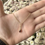 Garnet Necklace · Tear Shaped w/Flower · 18K Gold Vermeil
