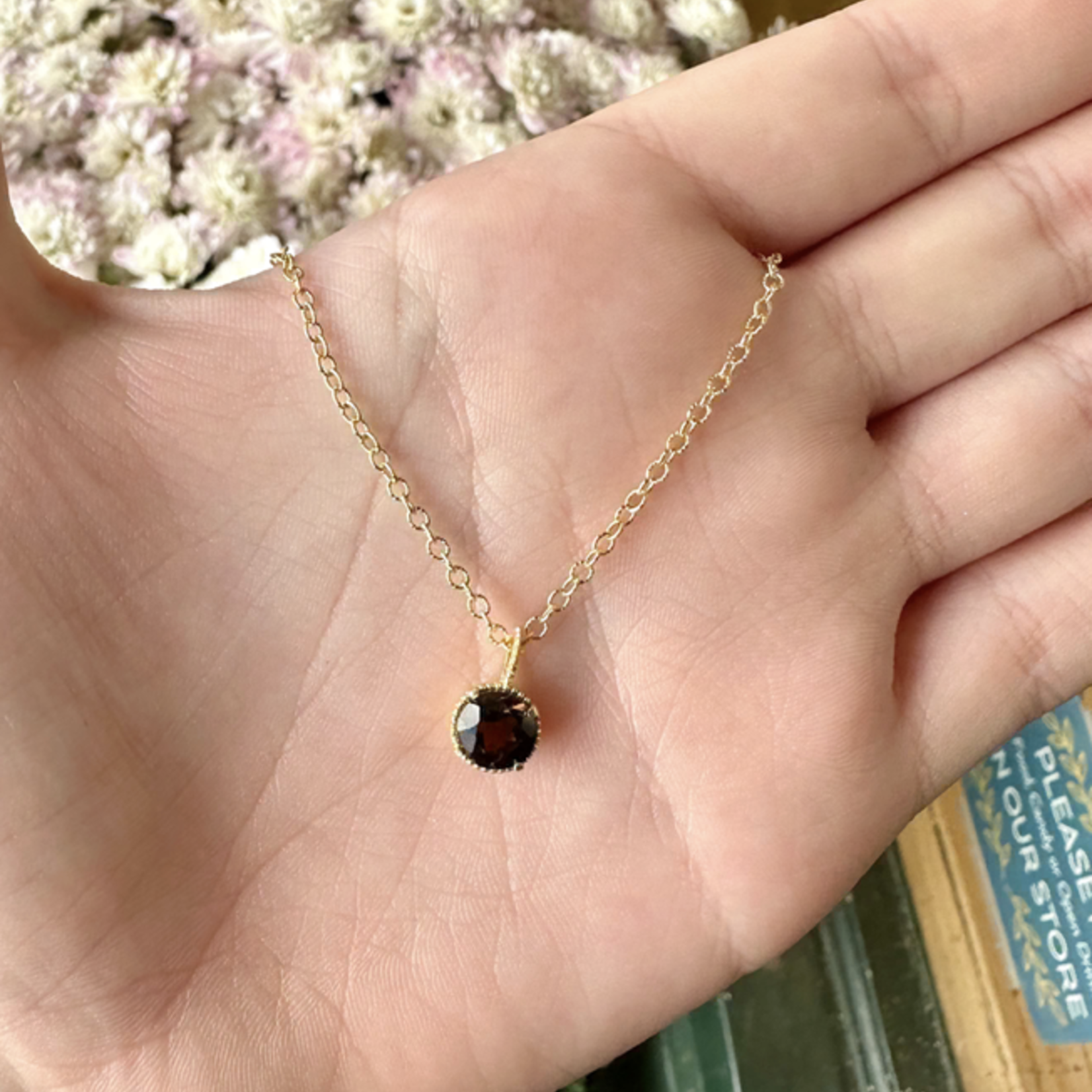 *Large Round Smoky Quartz Necklace · 18K Gold Vermeil