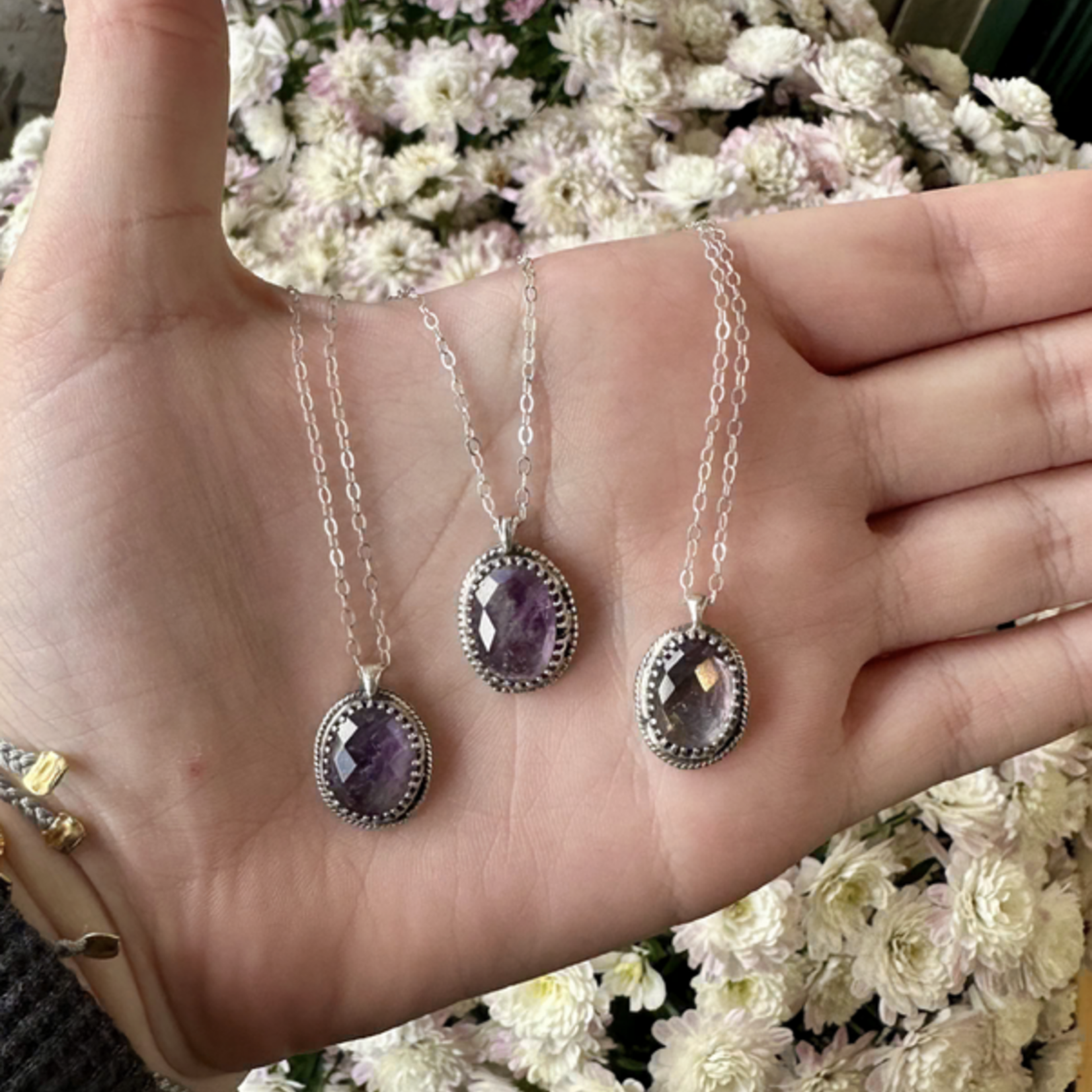 Amethyst Oval Faceted Necklace · Silver