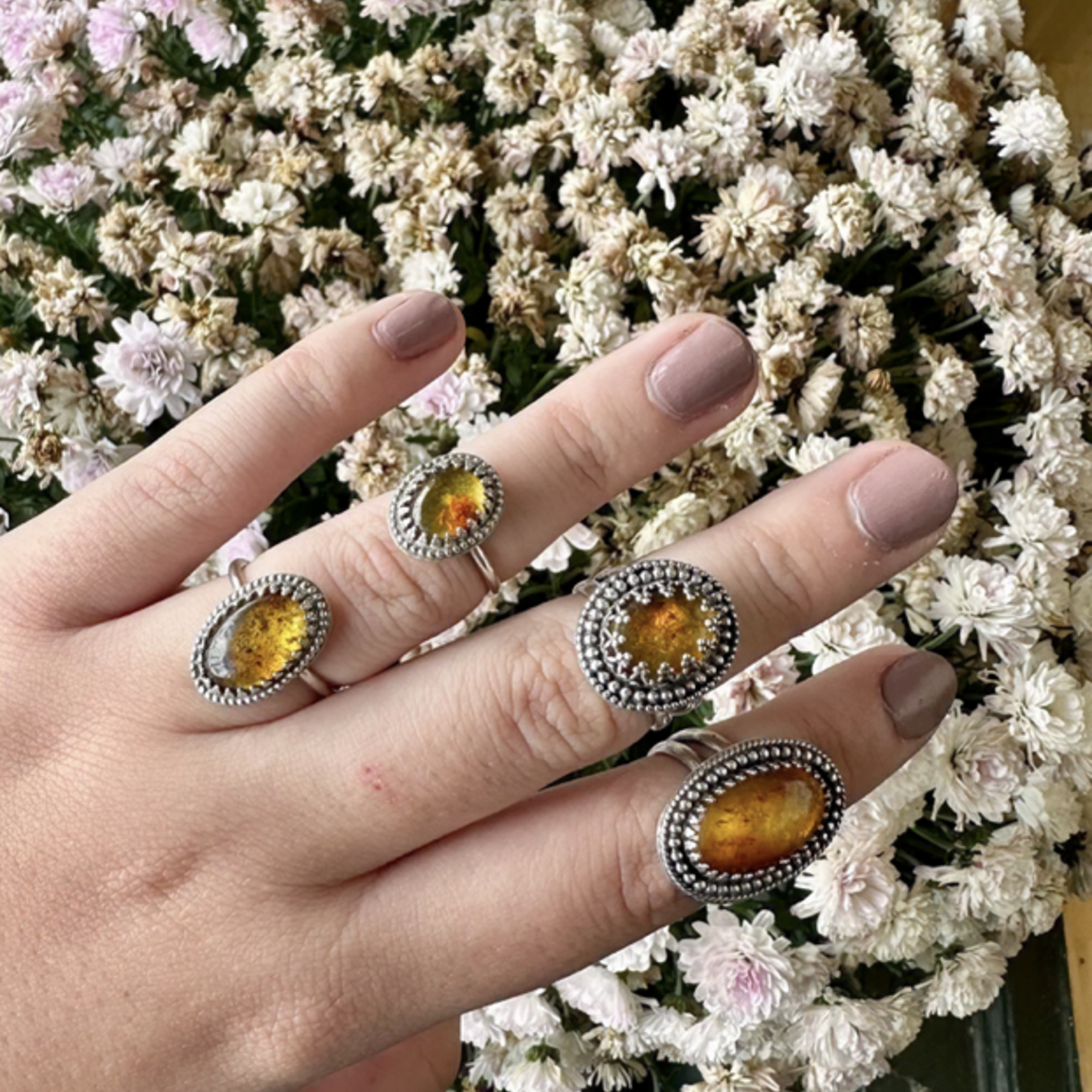 Oval Amber Ring · Sterling Silver ·