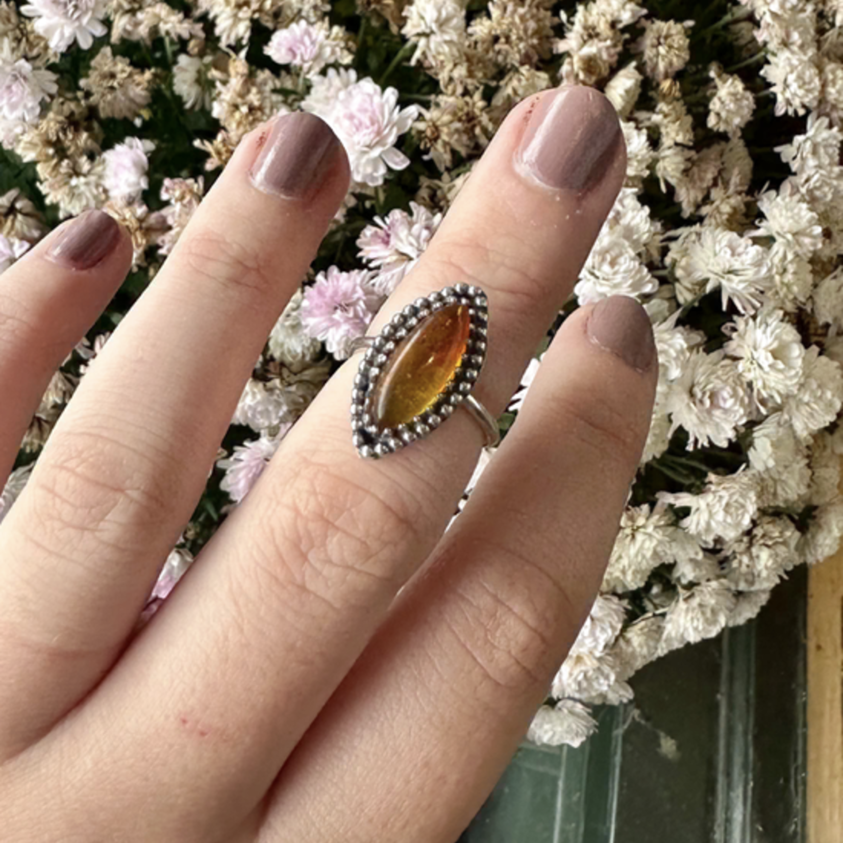*Marquise Amber Ring · Sterling Silver · 6