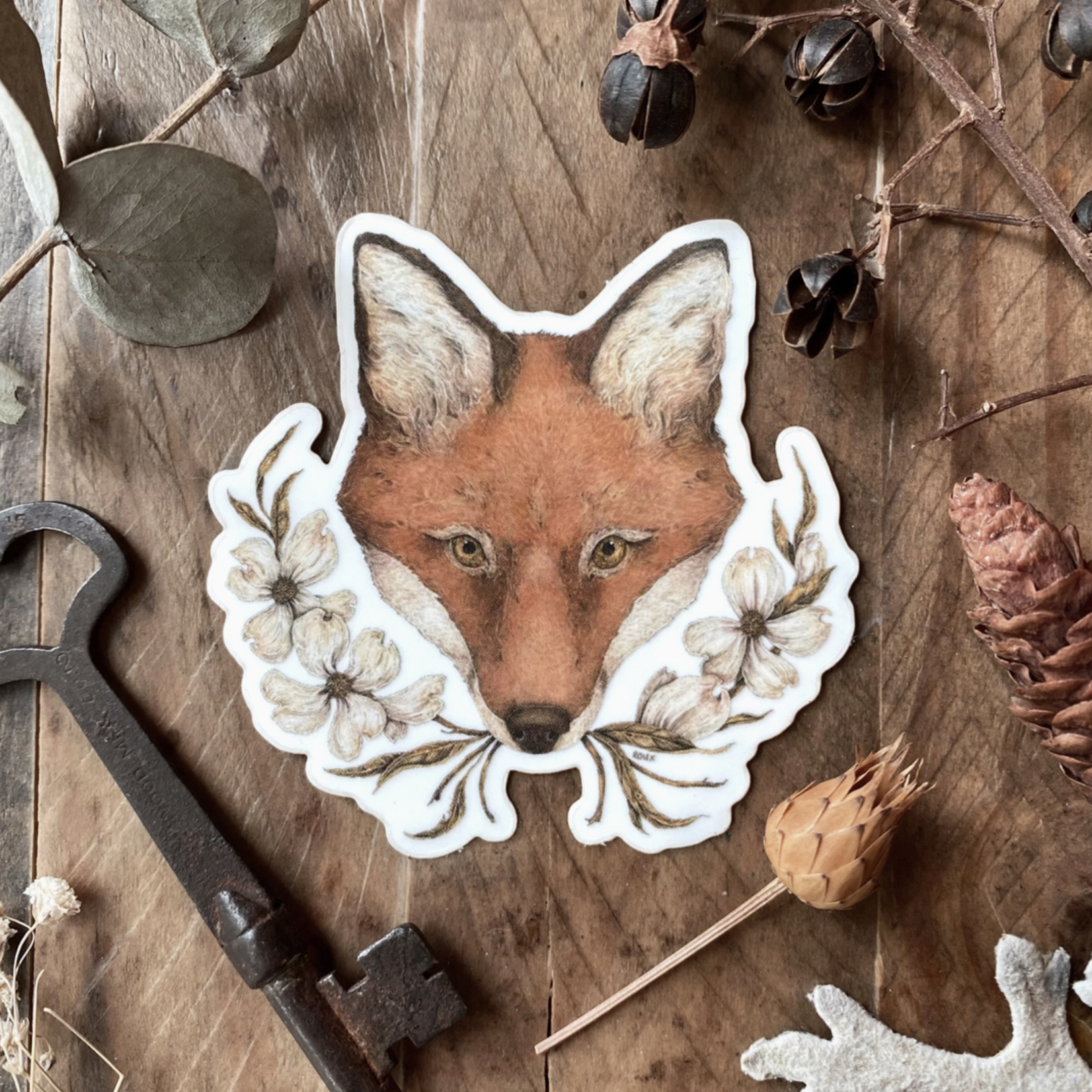 Fox and Dogwoods Semi-Transparent | Sticker