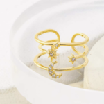 Three Line Star Moon Ring · Gold
