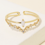 Double Band Opal Rhinestone Ring · Gold