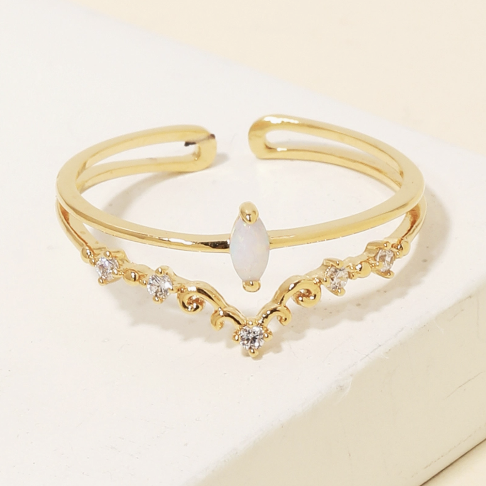 Double Band Opal Rhinestone Ring · Gold