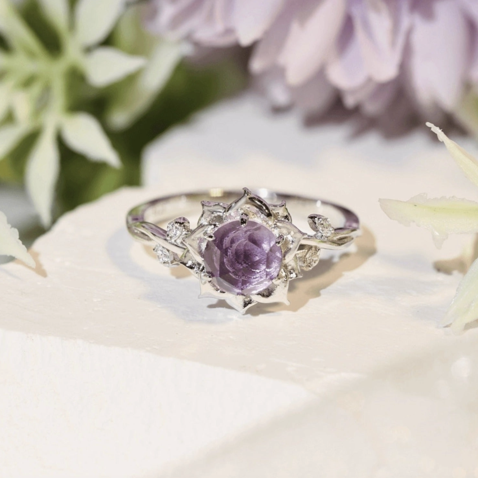 Moonflower Amethyst Ring · White Gold Vermeil · 7
