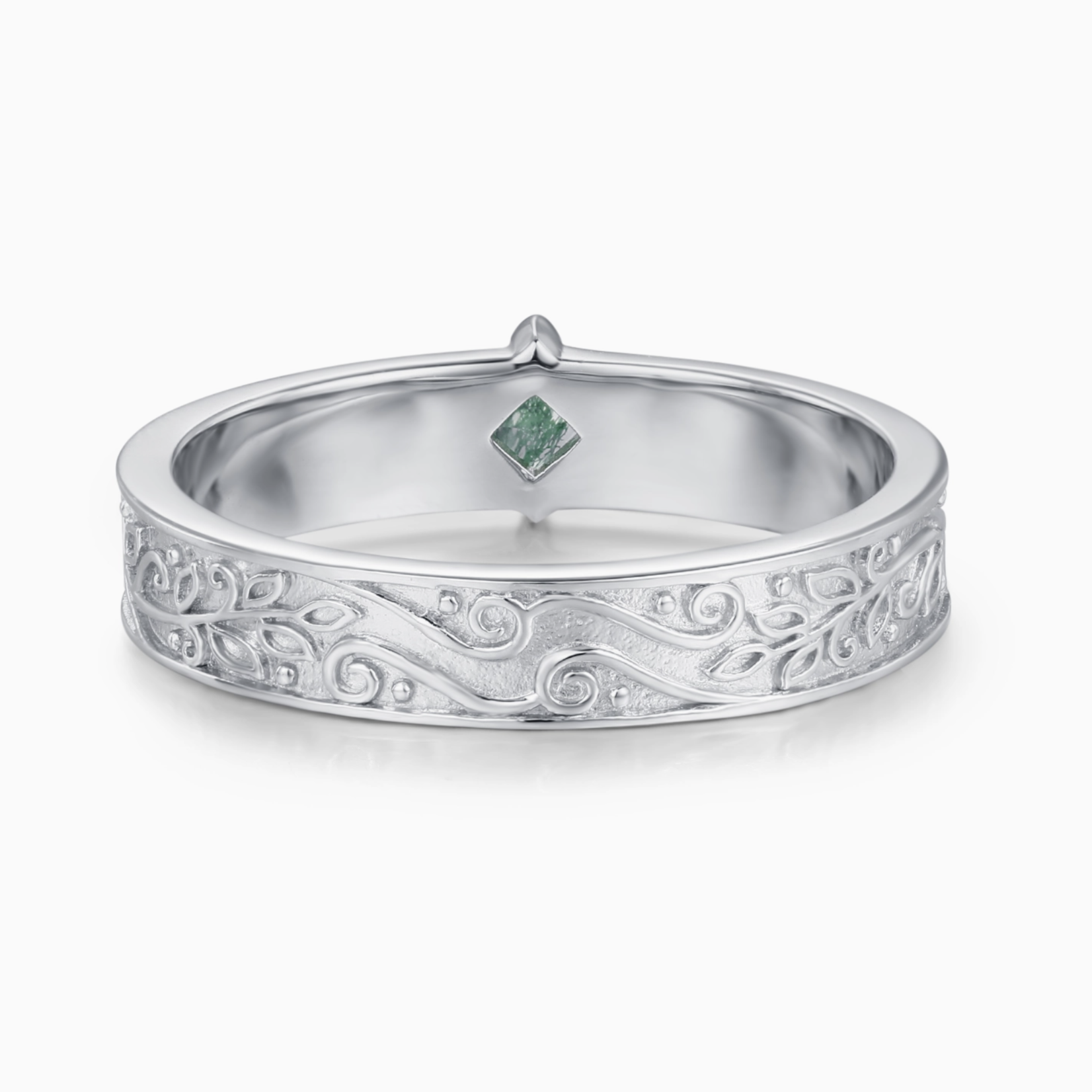 *Oakleaf Moss Agate Ring · White Gold Vermeil ·