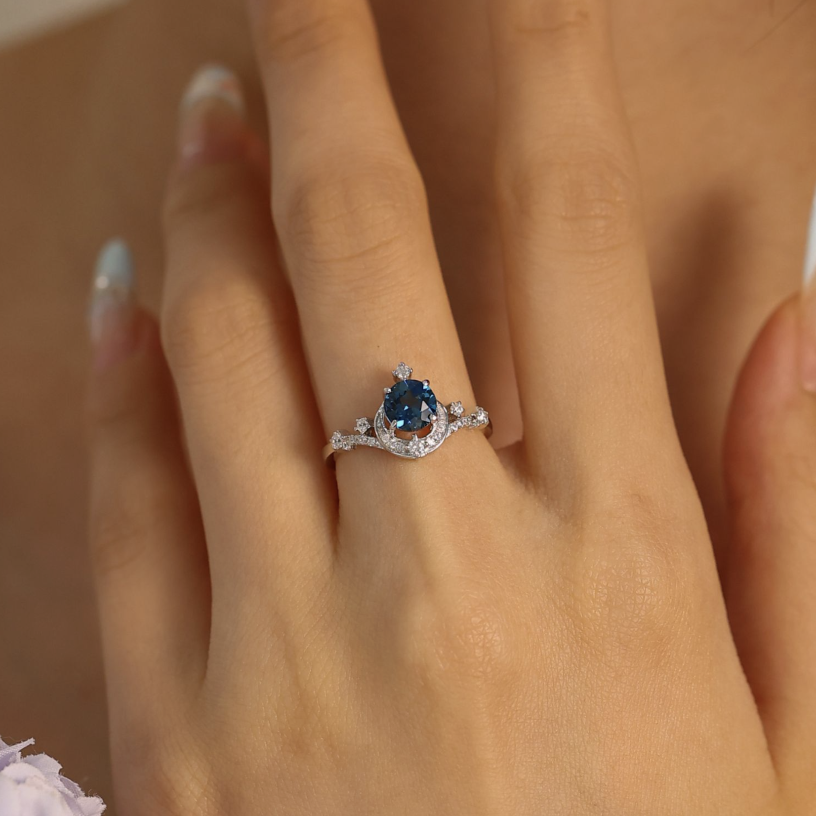 *Luna Twilight London Blue Topaz Ring · White Gold Vermeil ·