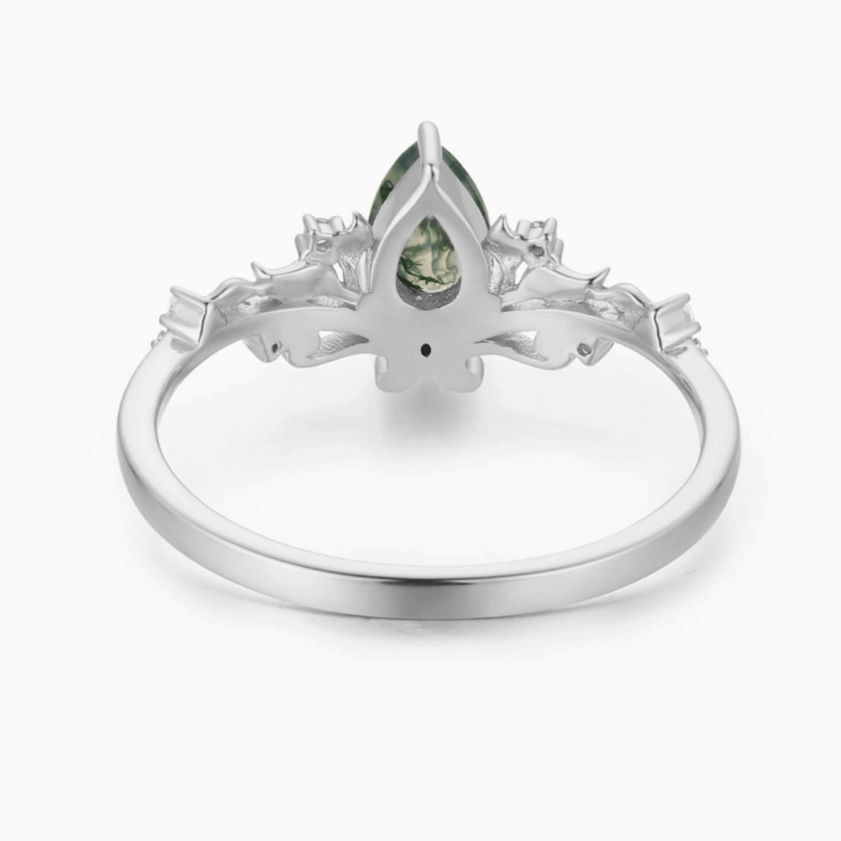 Lotus Moss Agate Ring · White Gold Vermeil ·