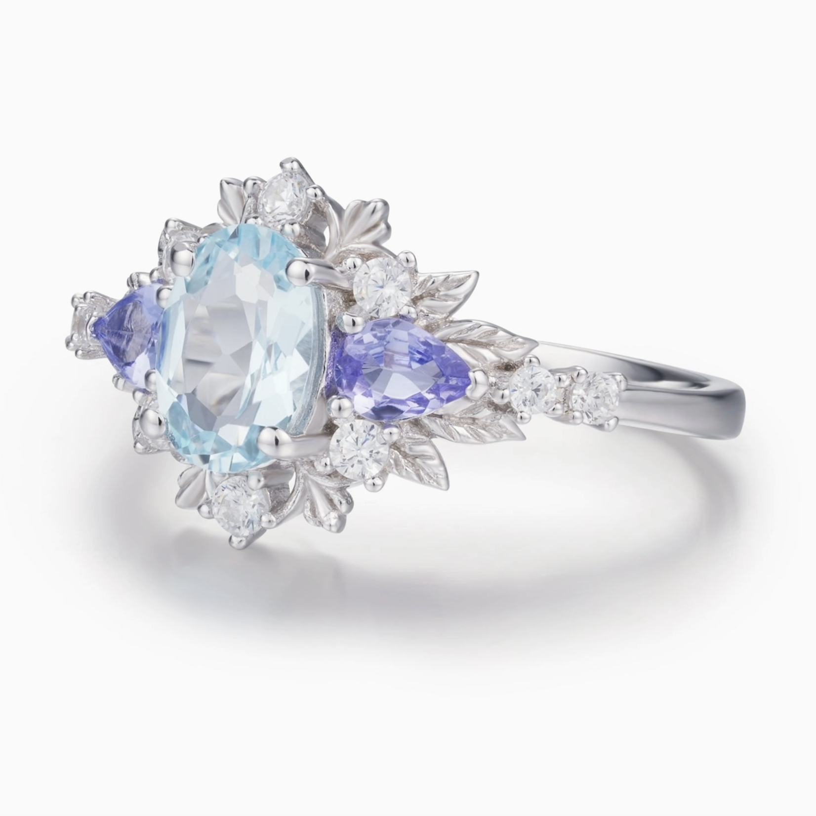 *Dahlia Aquamarine Tanzanite Ring · White Gold Vermeil · 7