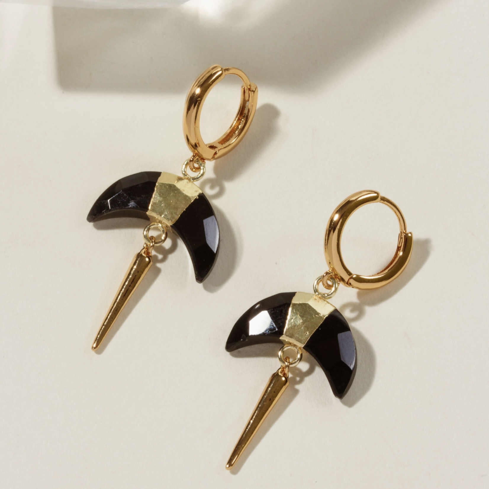 Crescent Horn Spike Onyx Huggies · 14K Gold Plating