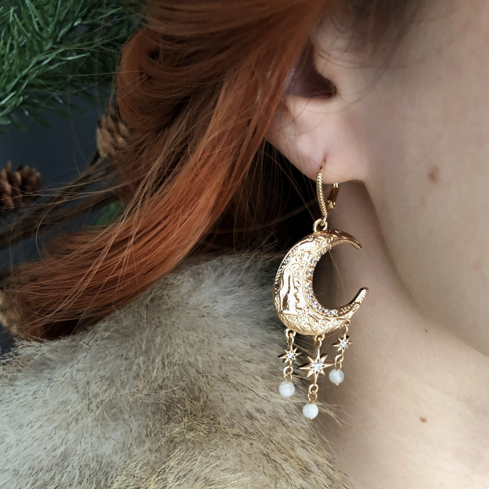 Hare Moon Earrings · 14K Gold Plating