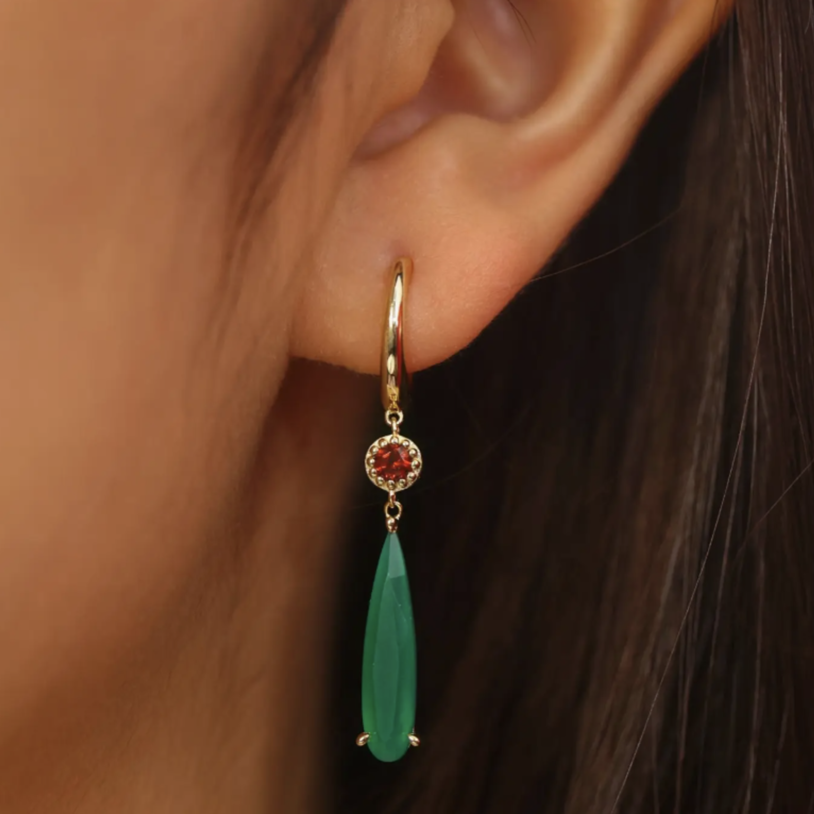 Garnet & Green Onyx Earrings · Yellow Gold Vermeil