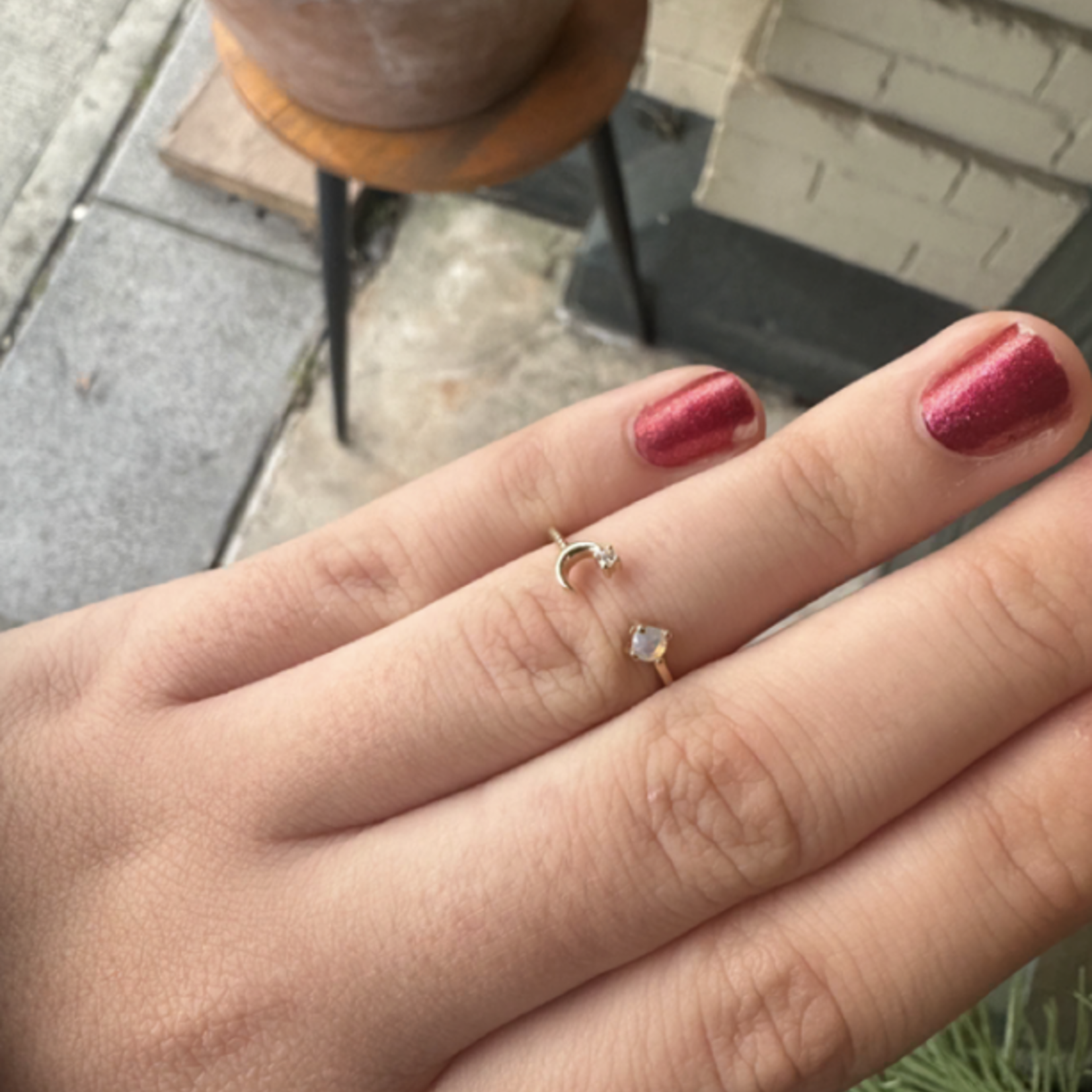 Star and Crescent Stud Open Band Ring · Gold