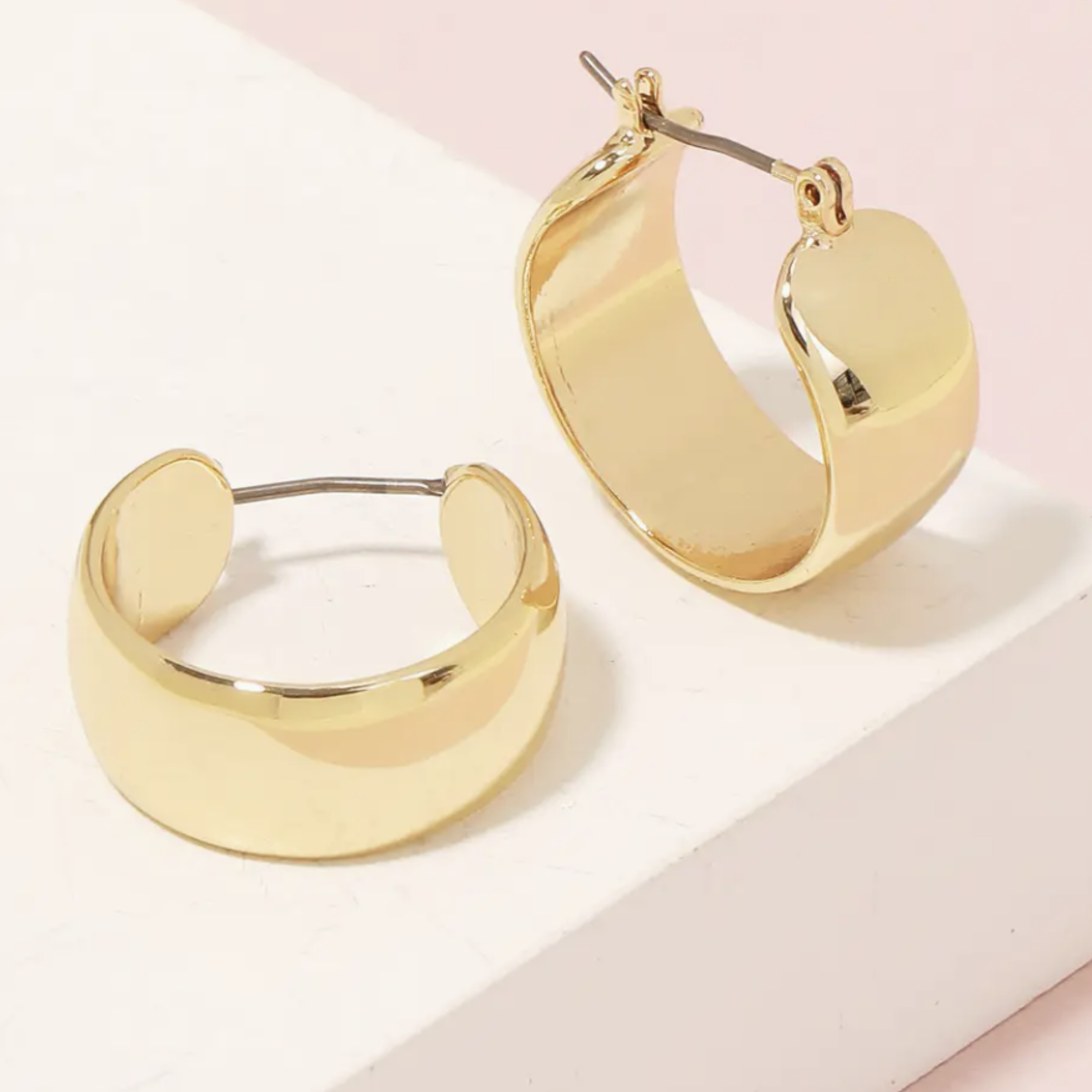 Wide Metallic Latch Hoop Earrings · Gold