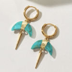 Crescent Horn Spike Turquoise Huggies · 14K Gold Plating