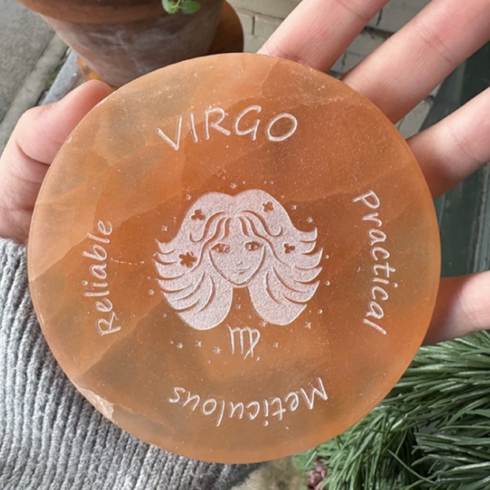 Zodiac Sign | Peach Selenite Disc | 95-100mm | Virgo