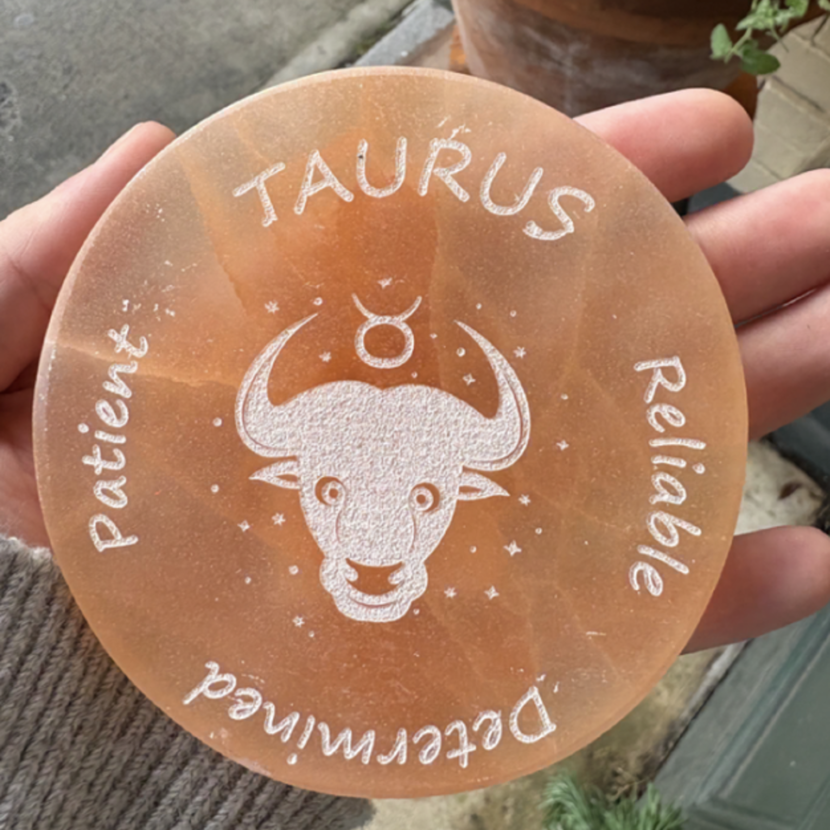 Zodiac Sign | Peach Selenite Disc | 95-100mm | Taurus