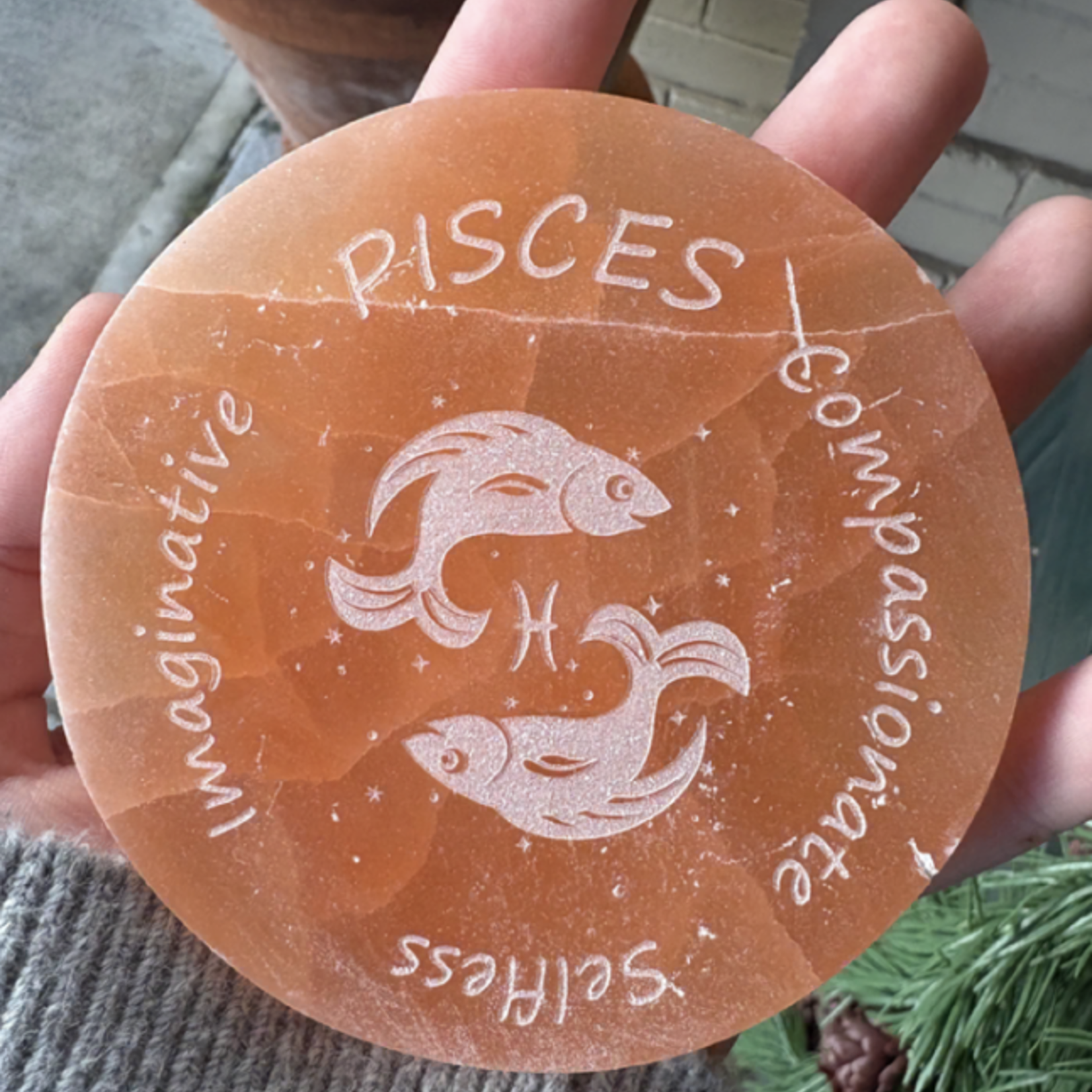 Zodiac Sign | Peach Selenite Disc | 95-100mm | Pisces