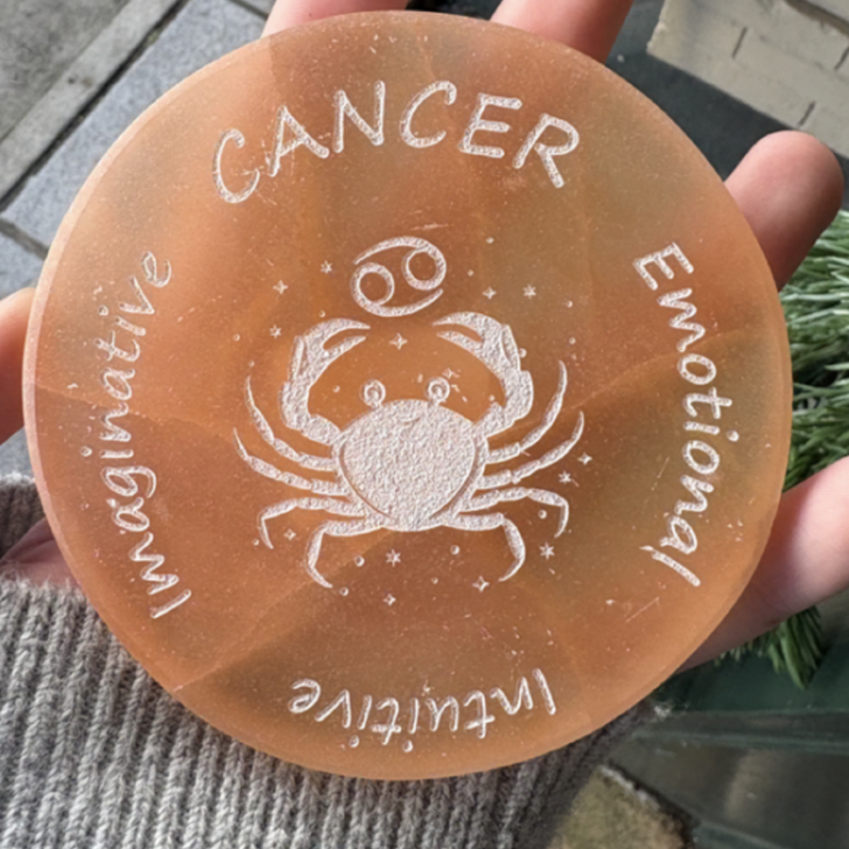 Zodiac Sign | Peach Selenite Disc | 95-100mm | Cancer