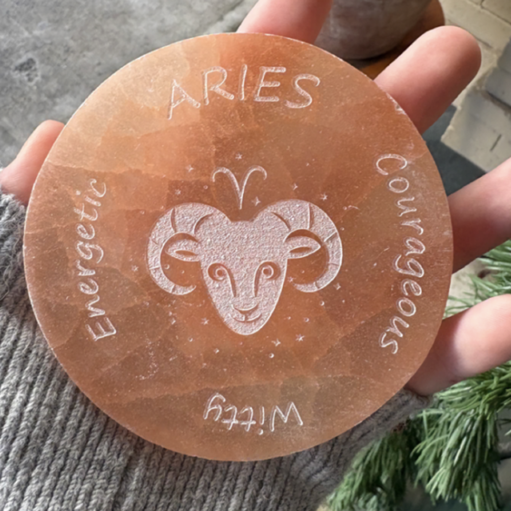 Zodiac Sign | Peach Selenite Disc | 95-100mm | Aries