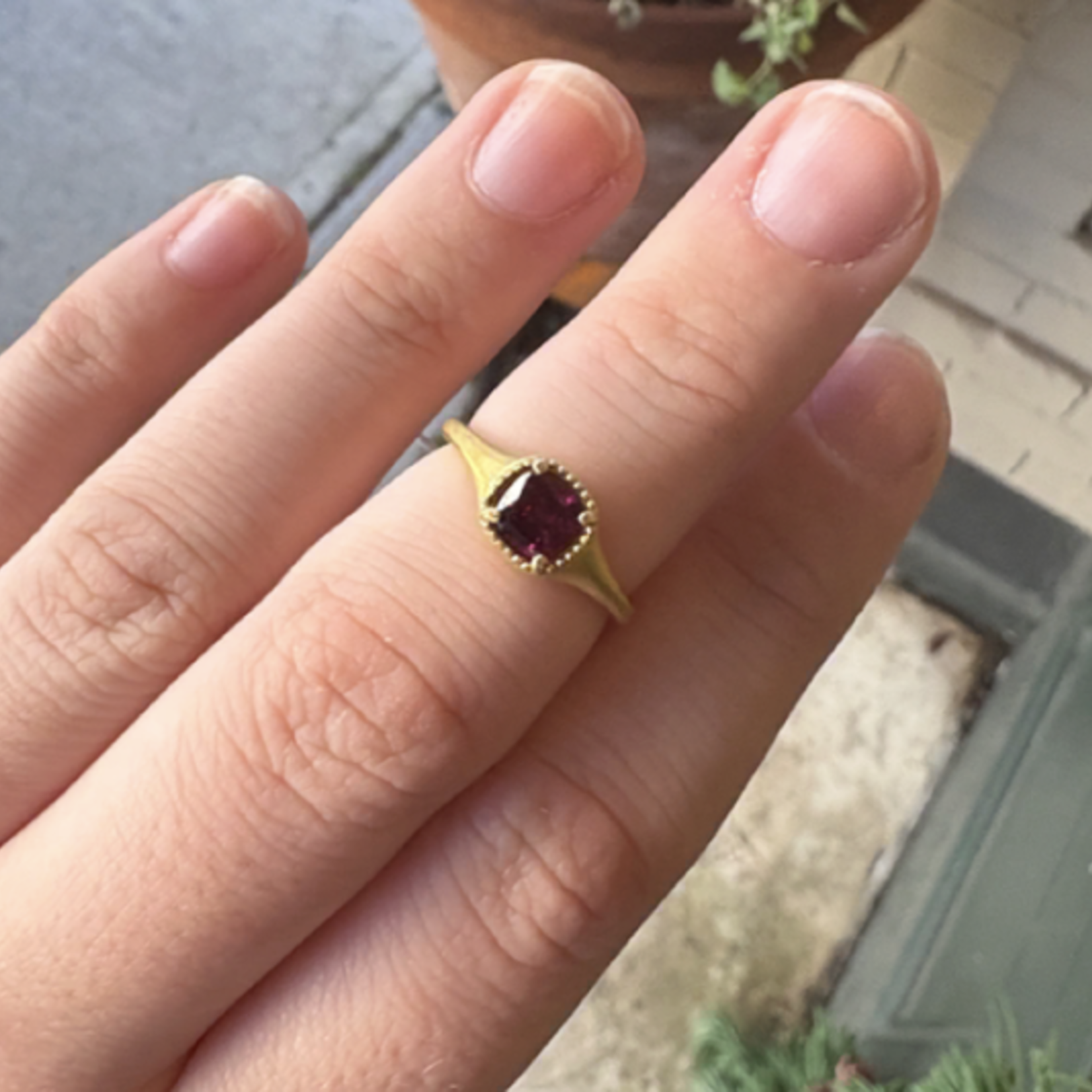 *Rhodolite Garnet Ring · Square Shaped · 18K Gold Vermeil · 6
